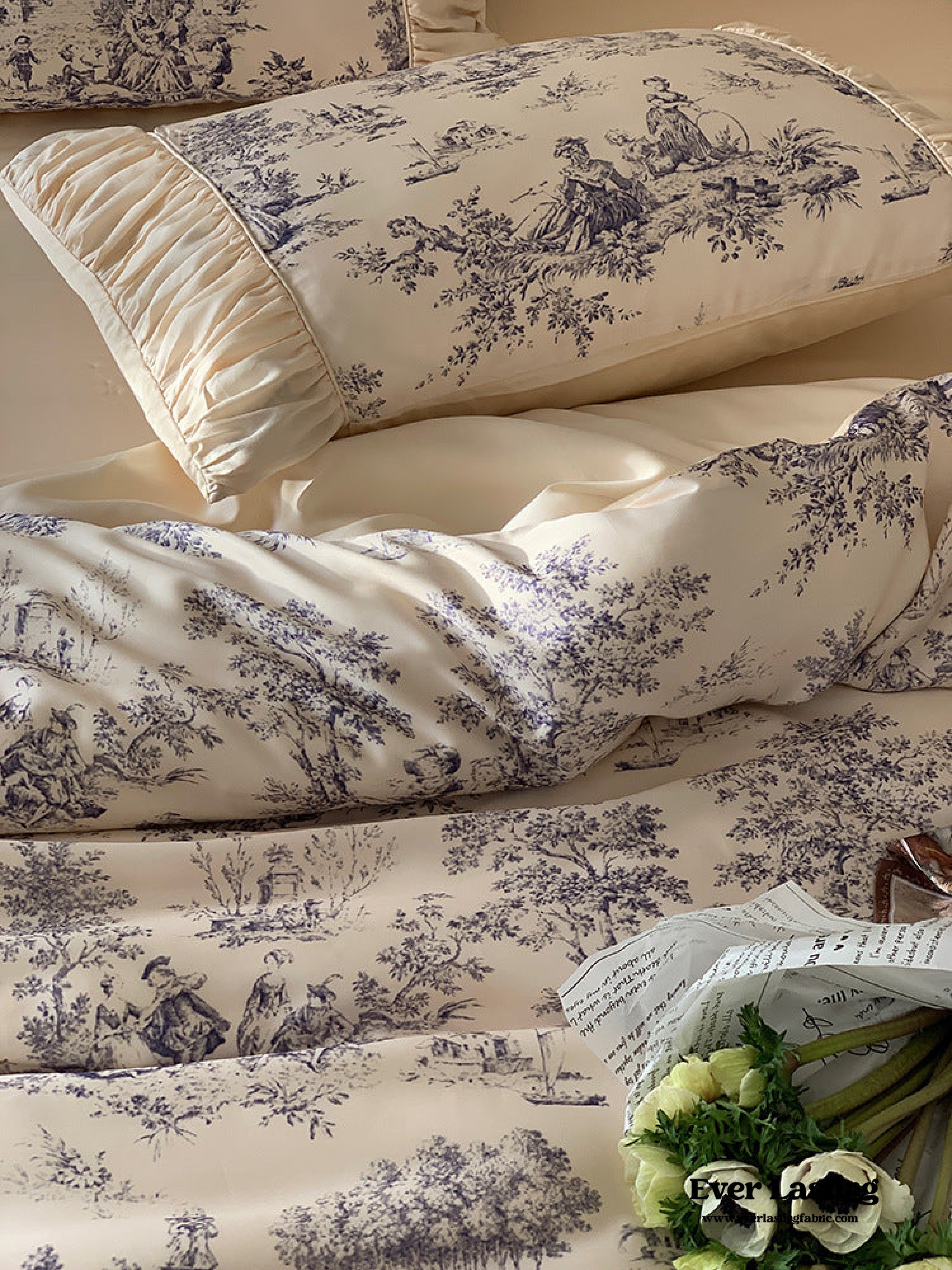 Victorian Inspired Ruffle Bedding Set - Rose Blue