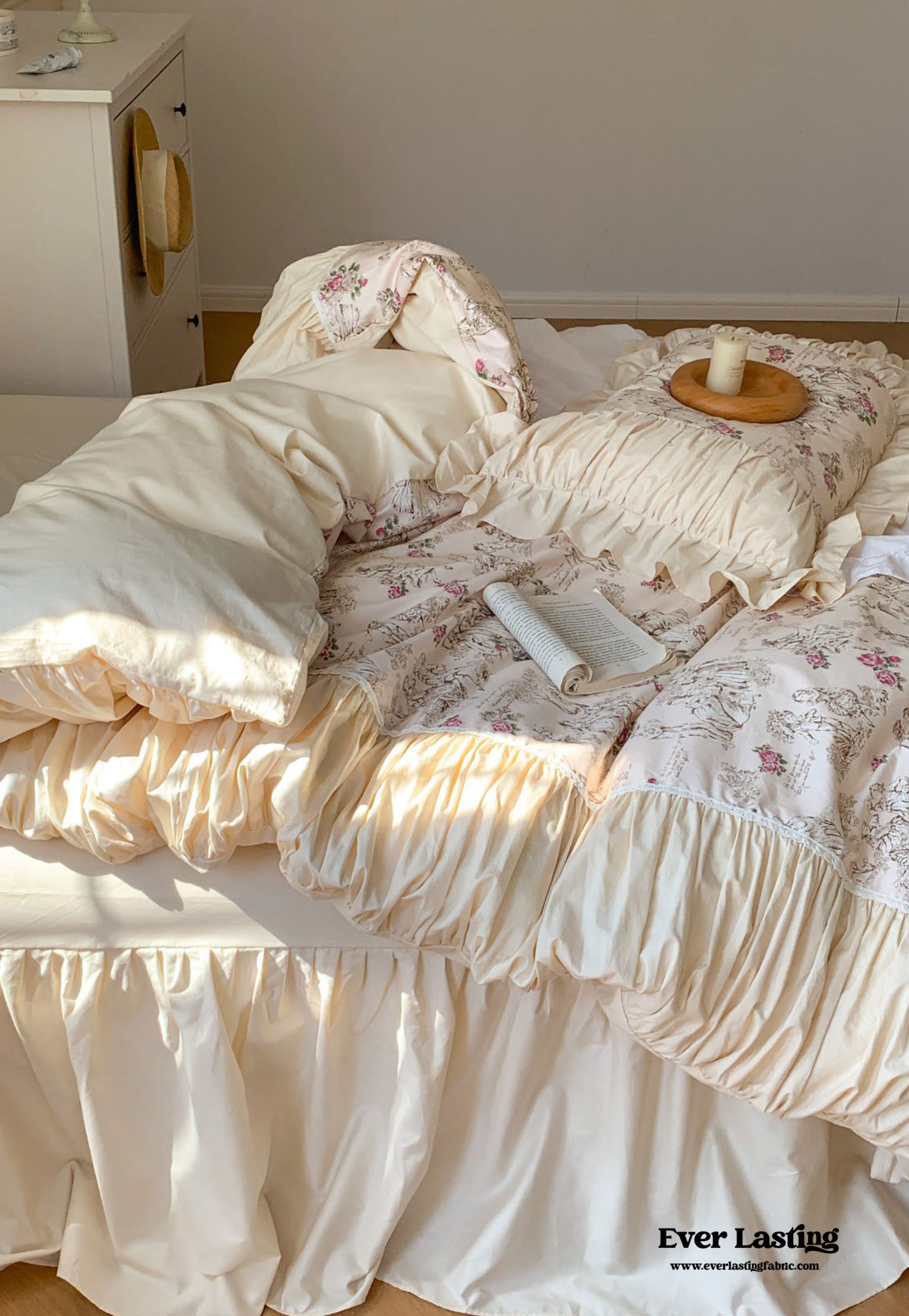 Victorian Inspired Ruffle Bedding Set - Rose Blue
