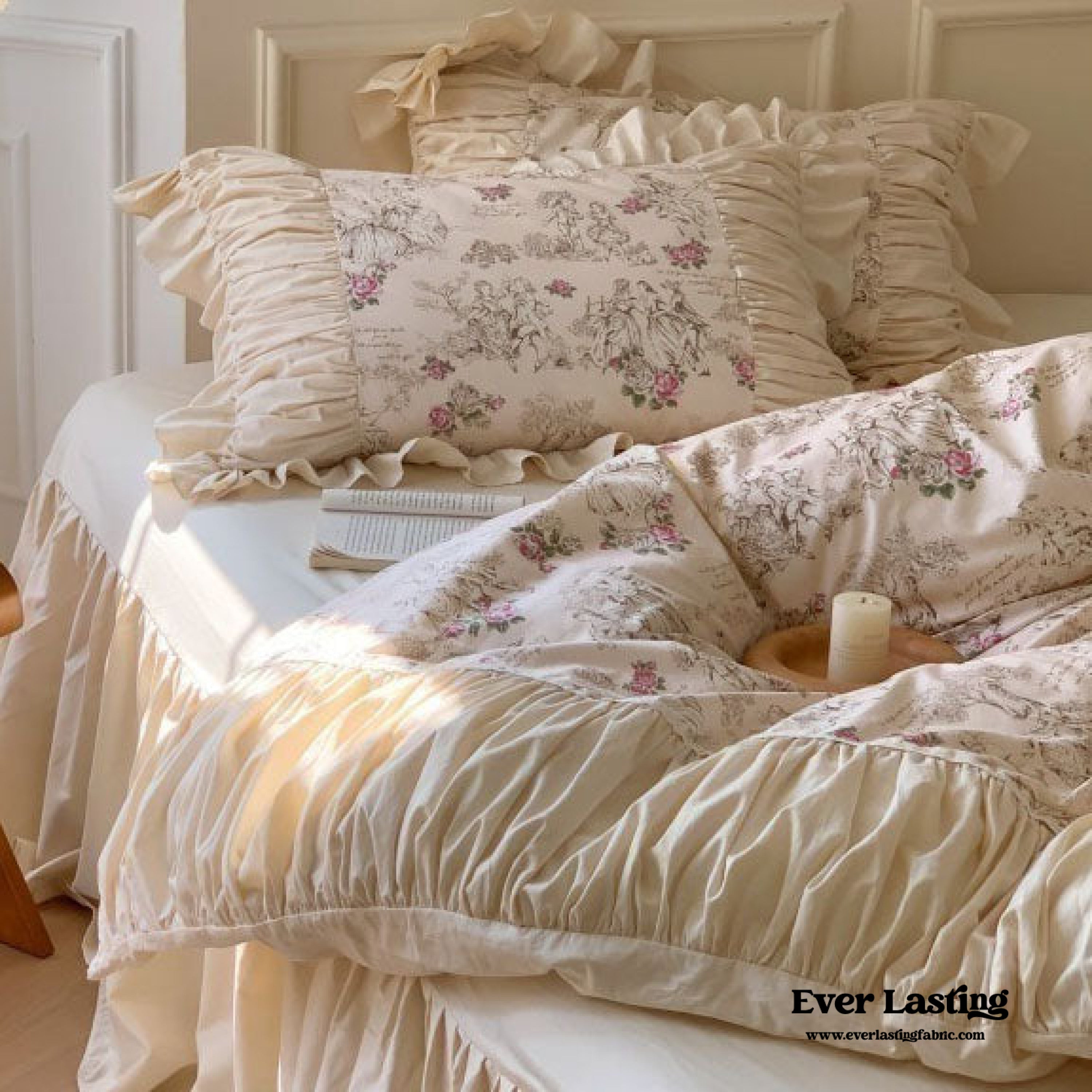 Victorian Inspired Ruffle Bedding Set - Rose Blue