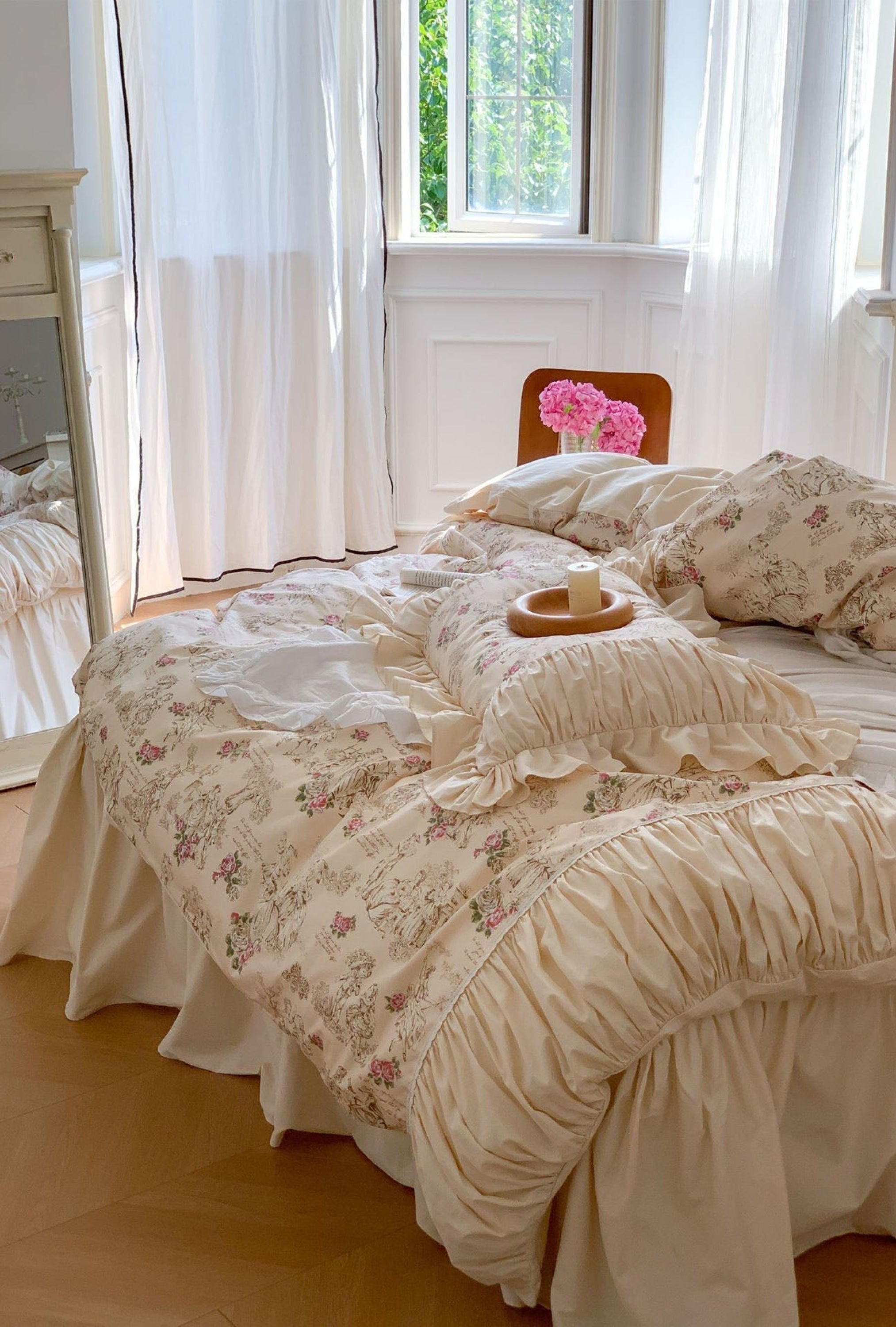 Victorian Inspired Ruffle Bedding Set - Rose Blue