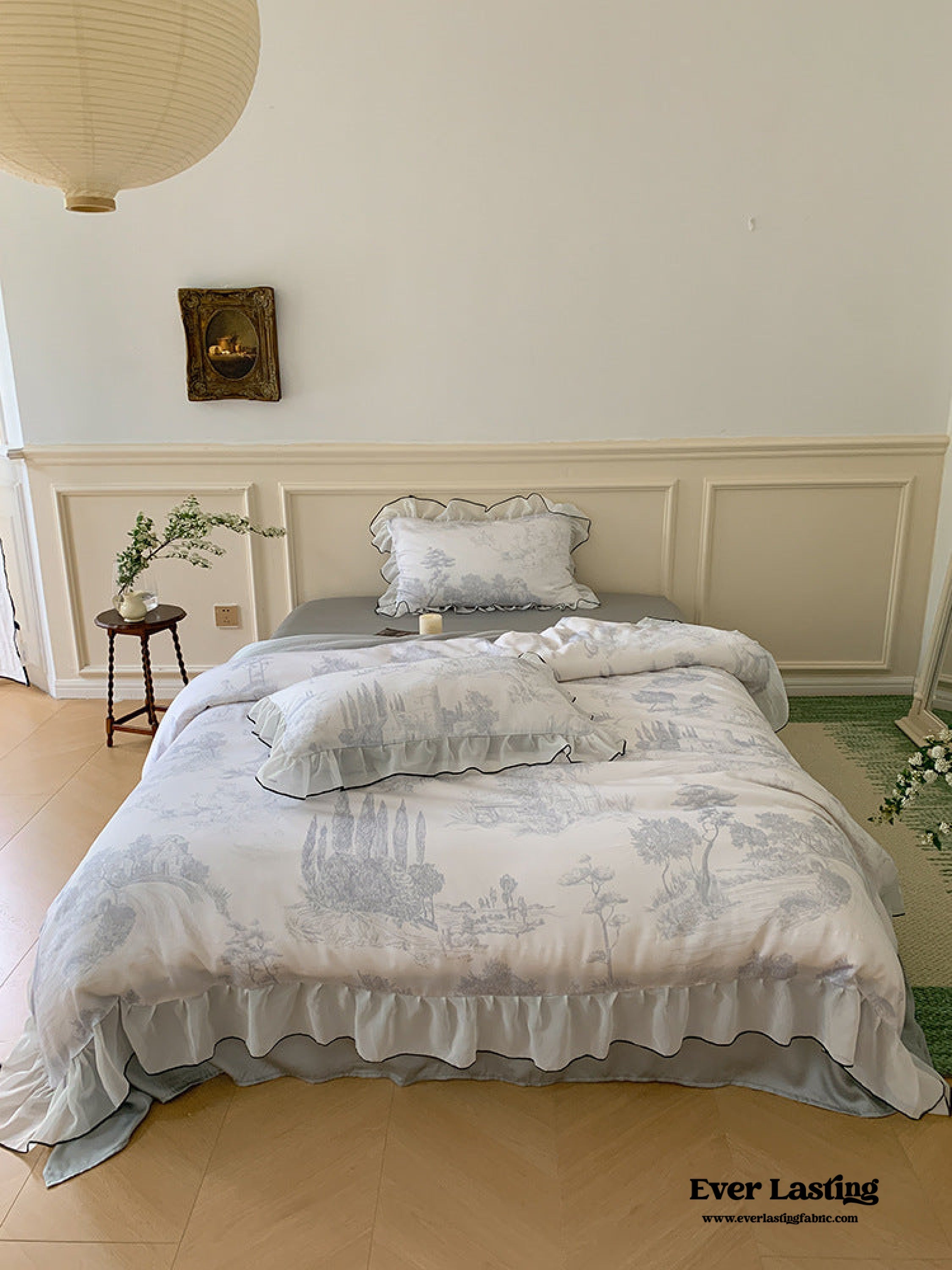 Victorian Inspired Soft Lace Ruffle Bedding Set - Blue