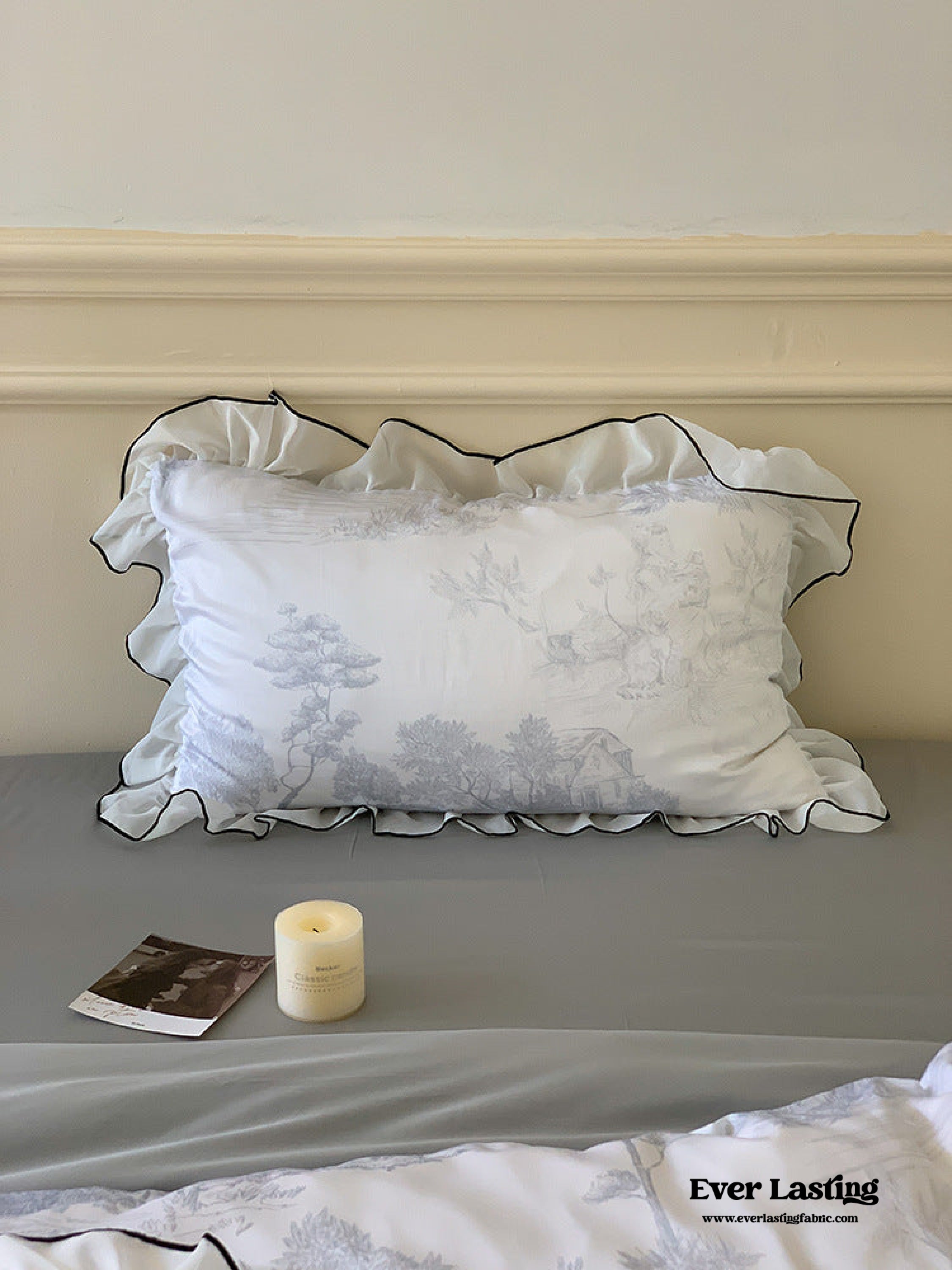 Victorian Inspired Soft Lace Ruffle Bedding Set - Blue