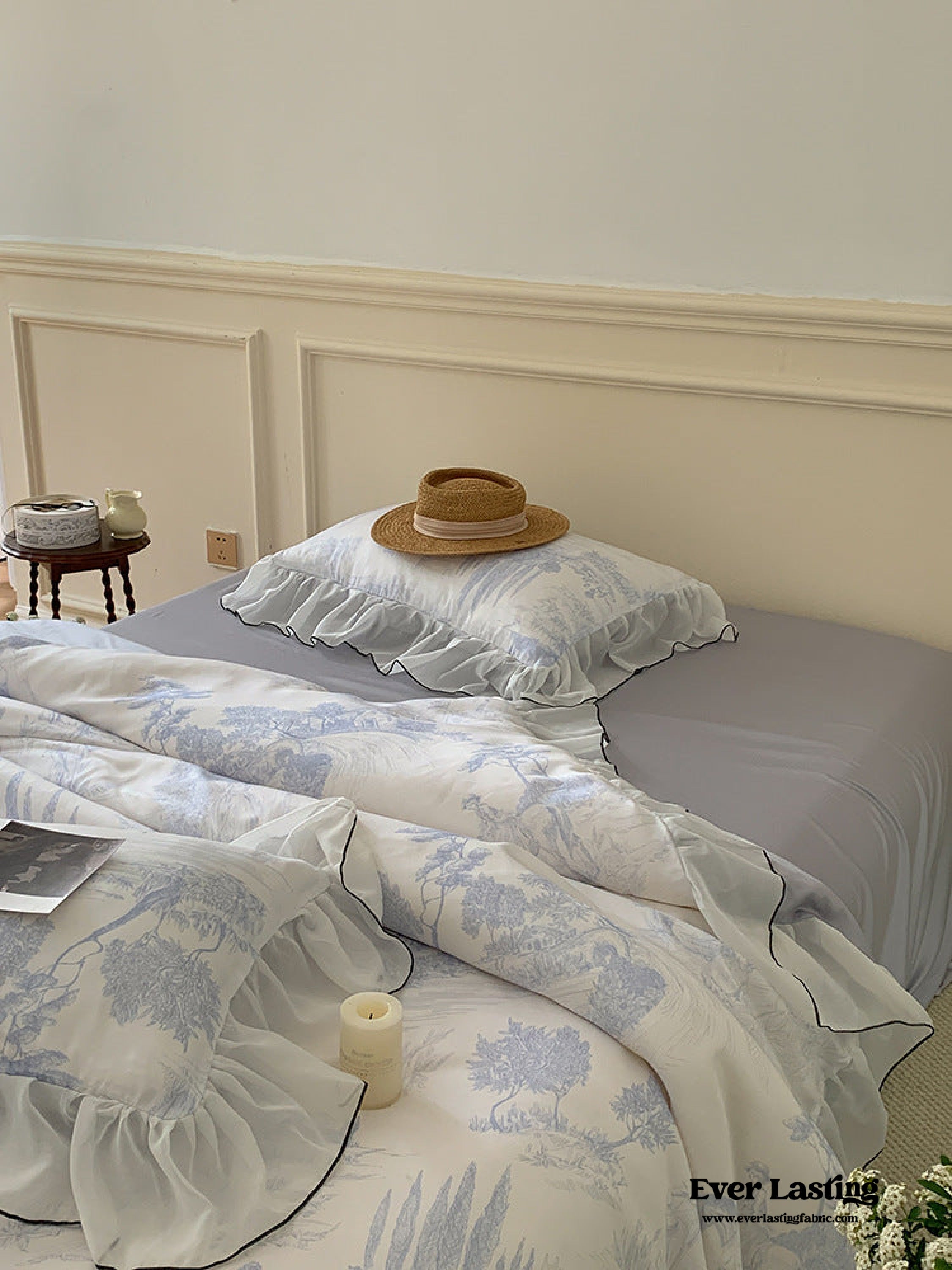 Victorian Inspired Soft Lace Ruffle Bedding Set - Gray