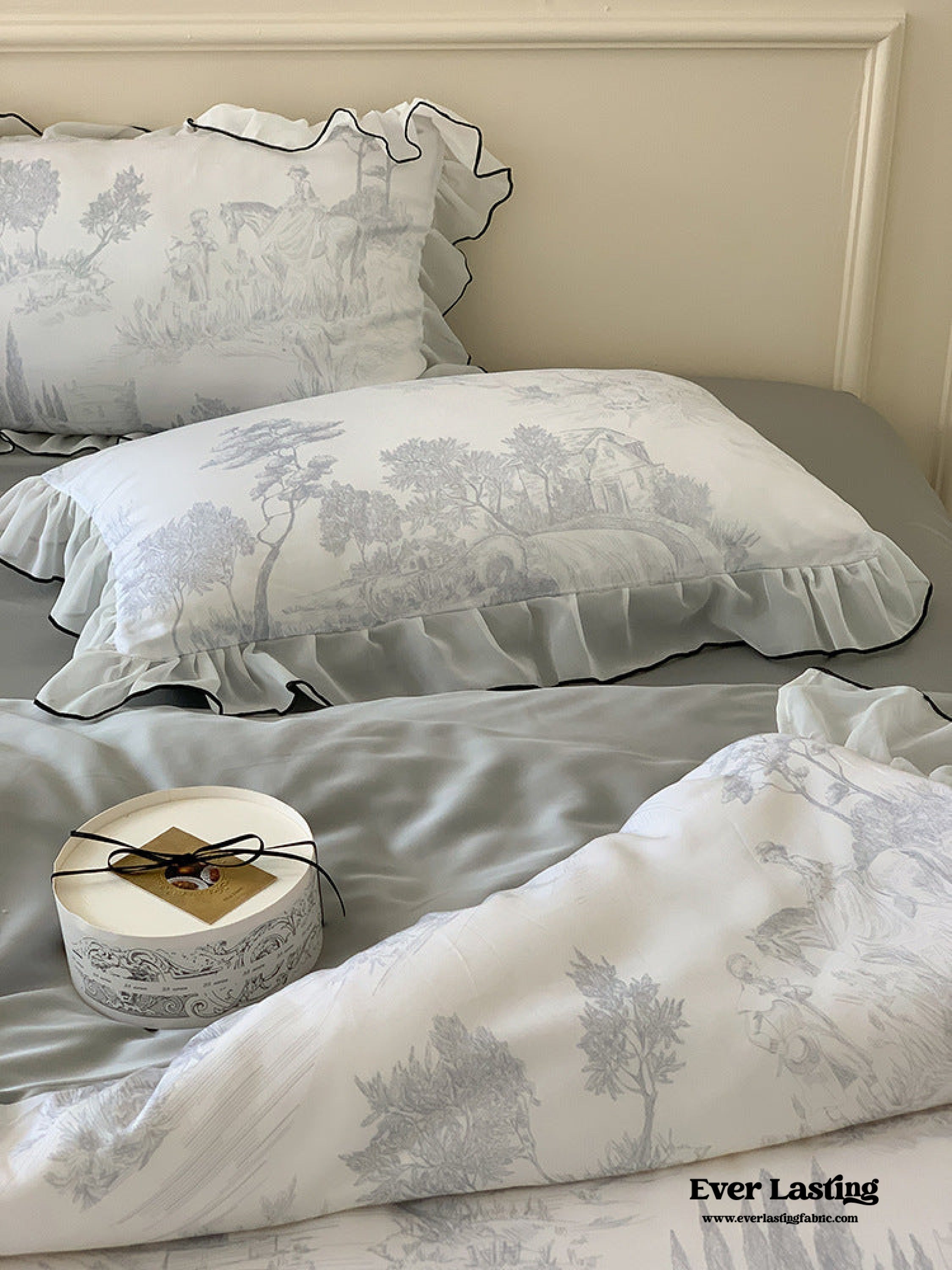 Victorian Inspired Soft Lace Ruffle Bedding Set - Gray