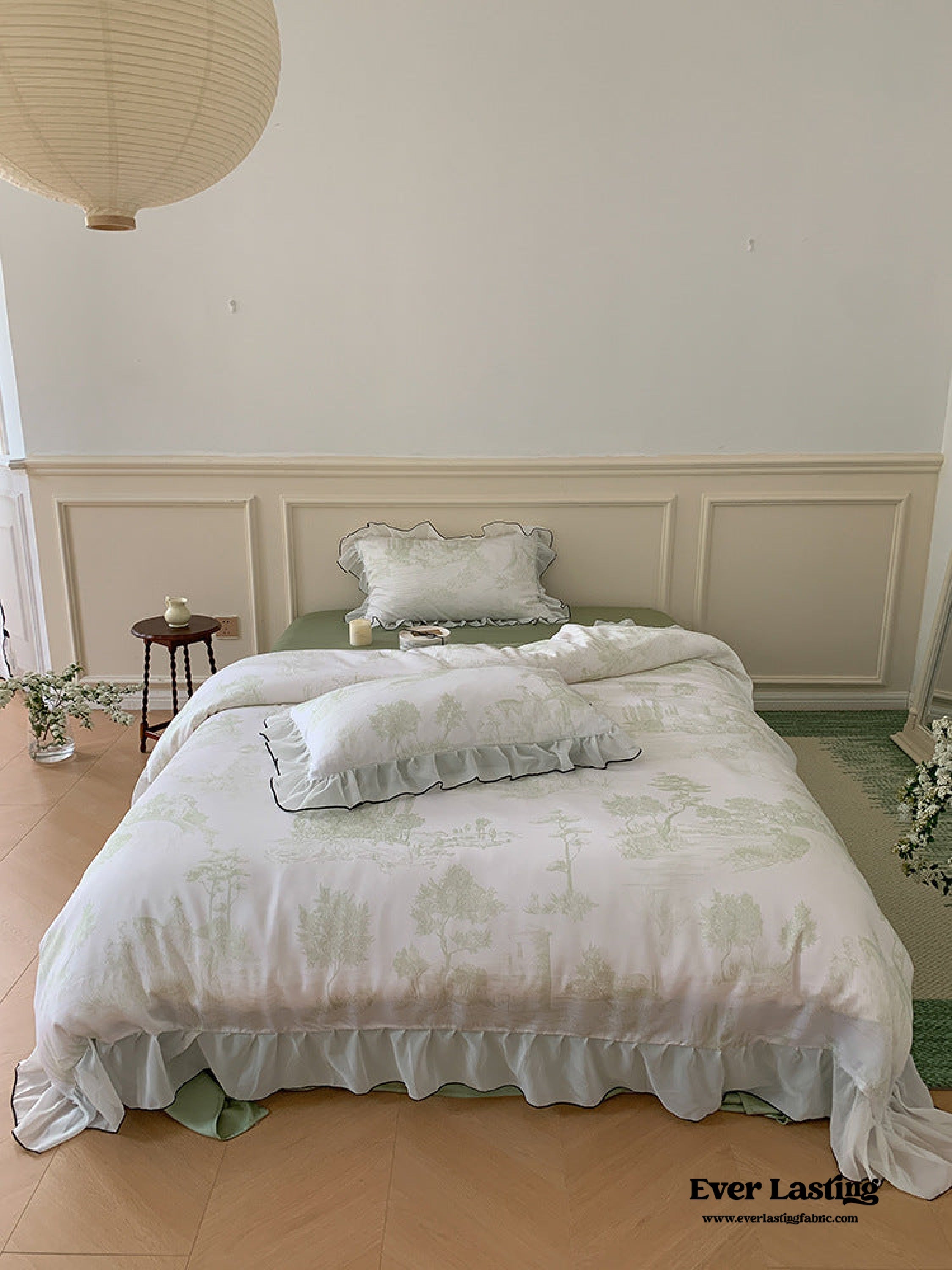 Victorian Inspired Soft Lace Ruffle Bedding Set - Gray