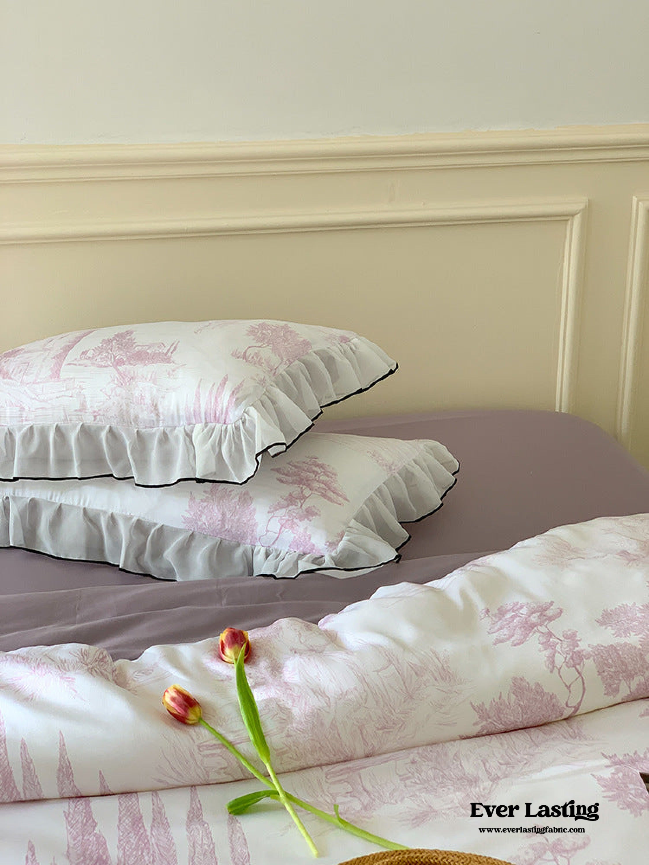 Victorian Inspired Soft Lace Ruffle Bedding Set - Gray