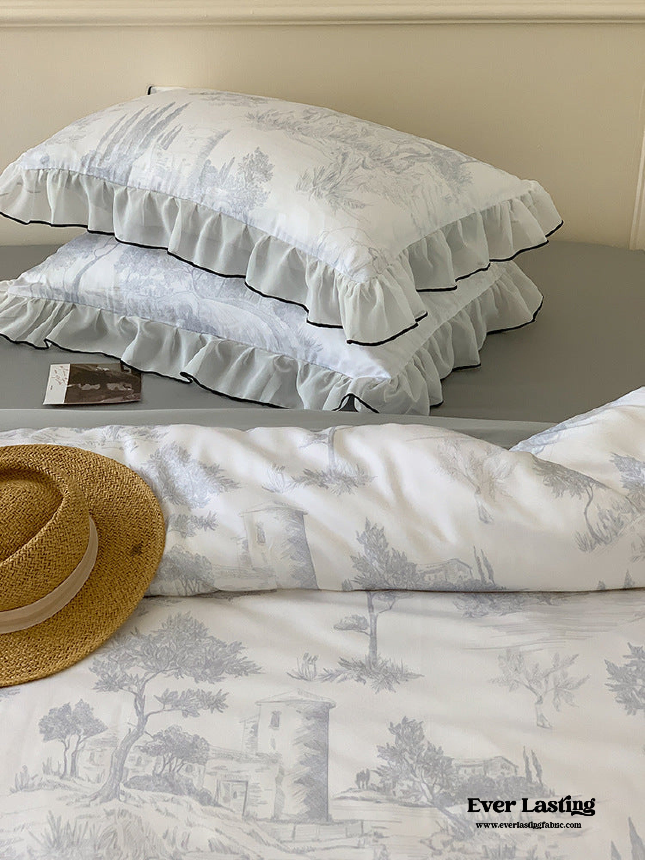 Victorian Inspired Soft Lace Ruffle Bedding Set - Gray