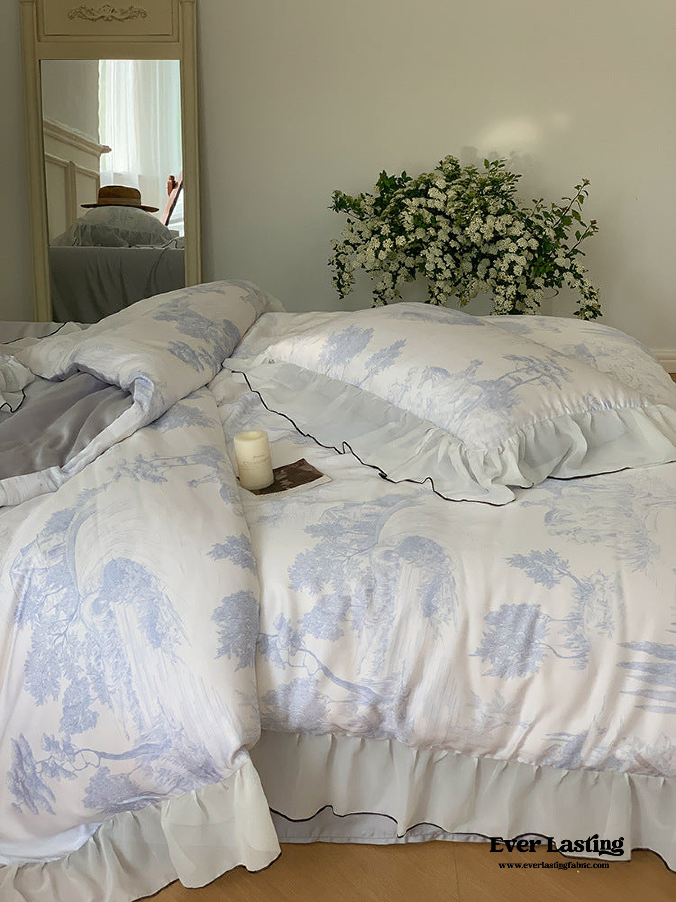 Victorian Inspired Soft Lace Ruffle Bedding Set - Gray
