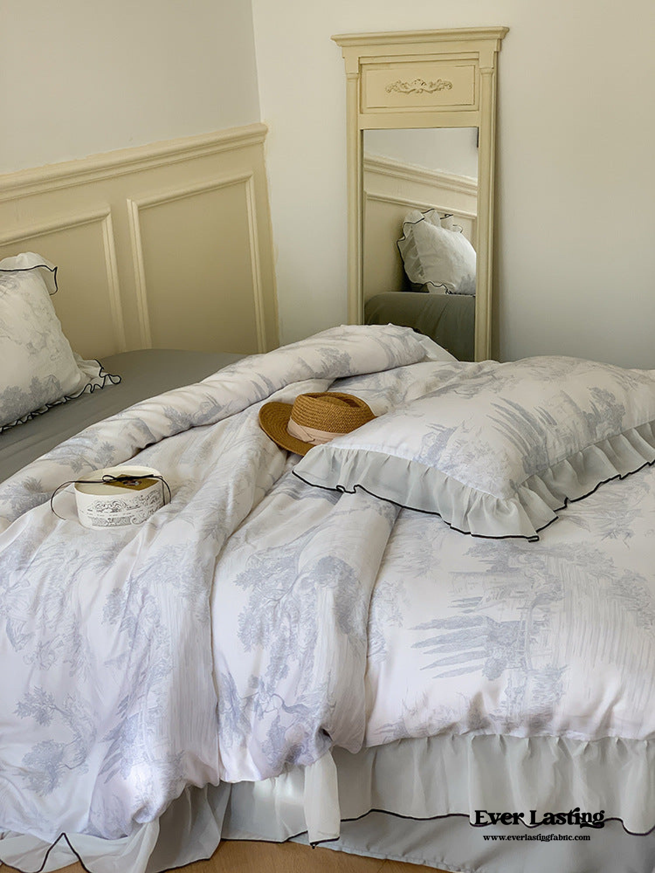 Victorian Inspired Soft Lace Ruffle Bedding Set - Gray