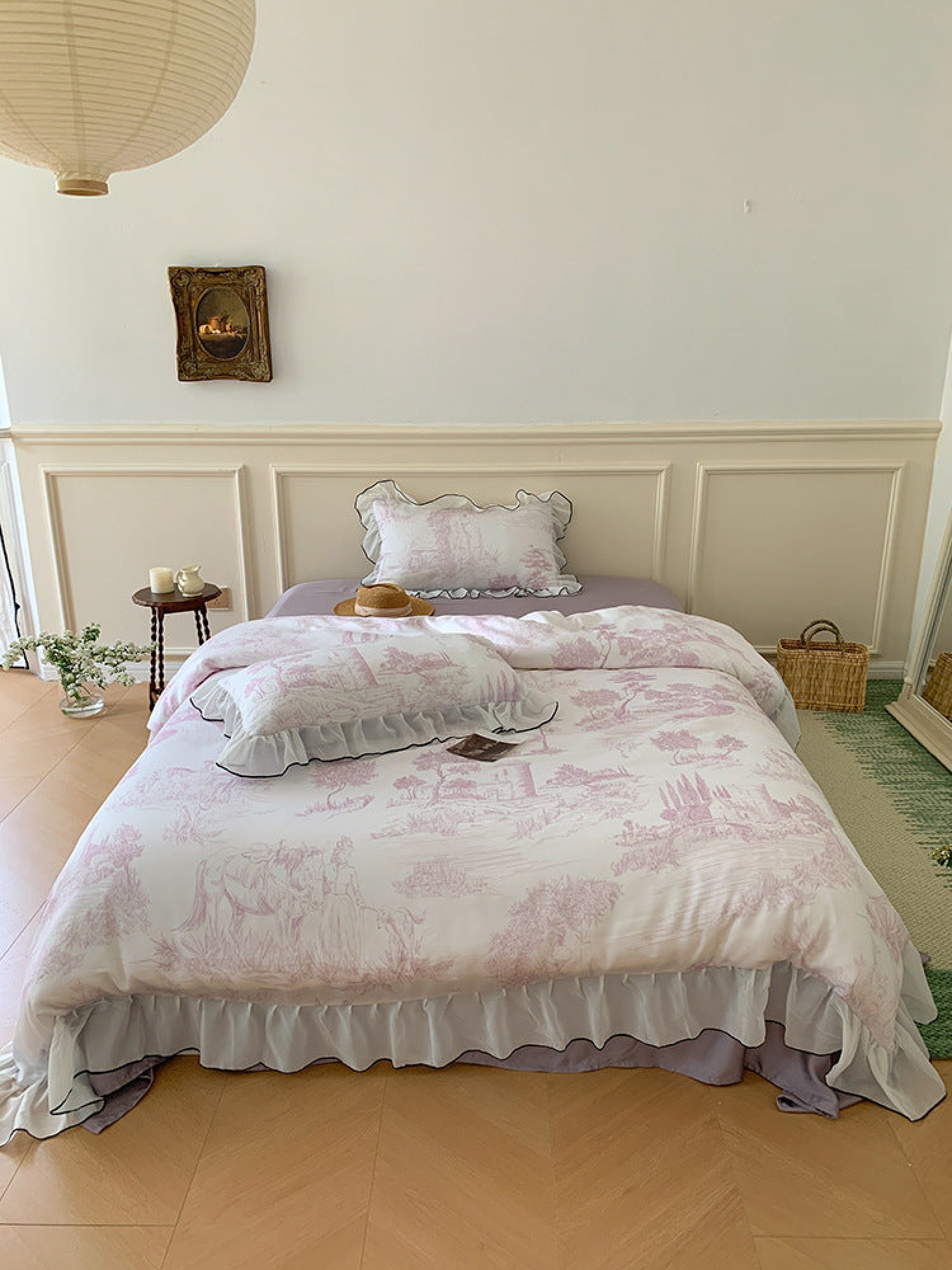 Victorian Inspired Soft Lace Ruffle Bedding Set - Gray