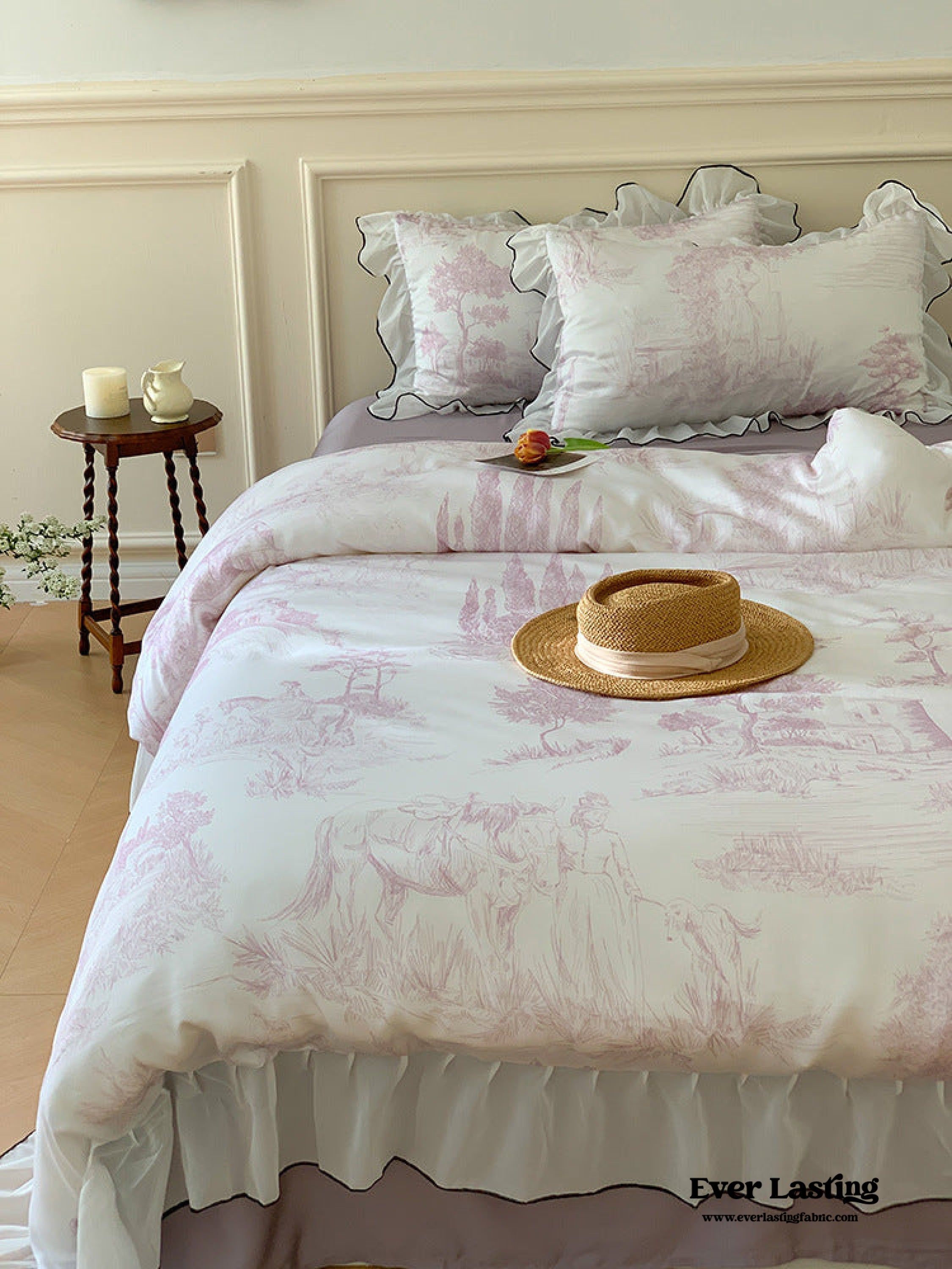 Victorian Inspired Soft Lace Ruffle Bedding Set - Green