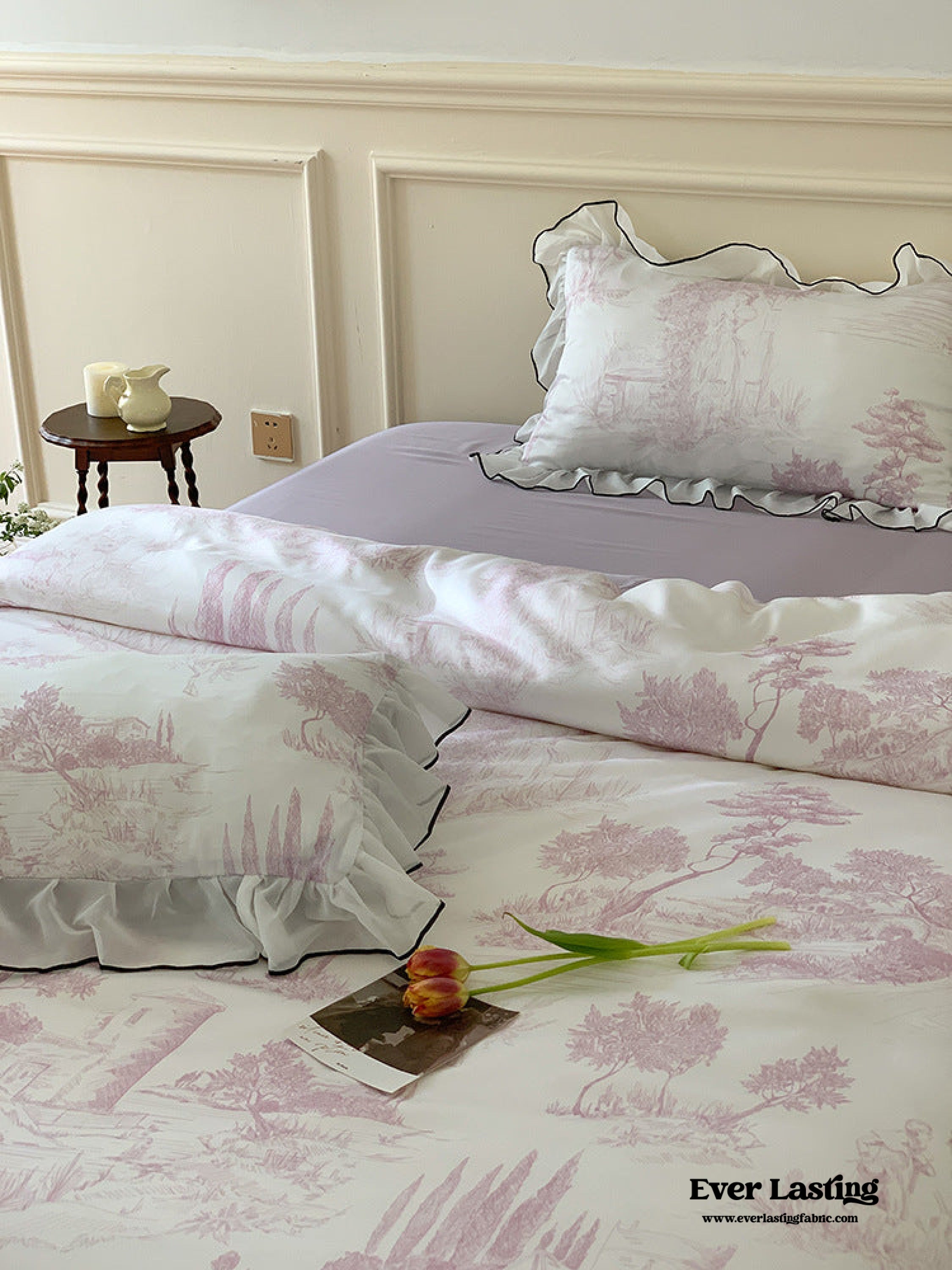 Victorian Inspired Soft Lace Ruffle Bedding Set - Green