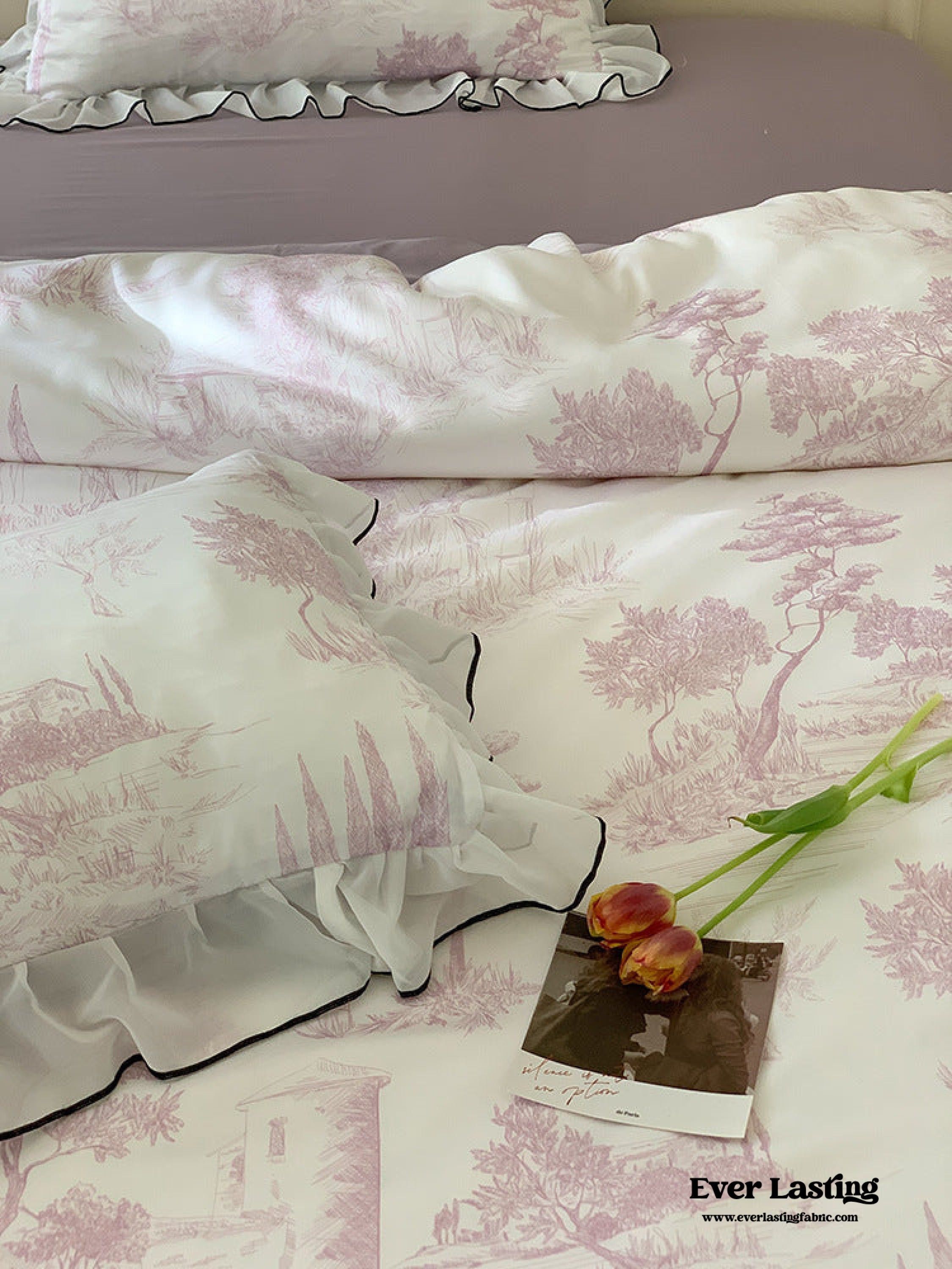 Victorian Inspired Soft Lace Ruffle Bedding Set - Green