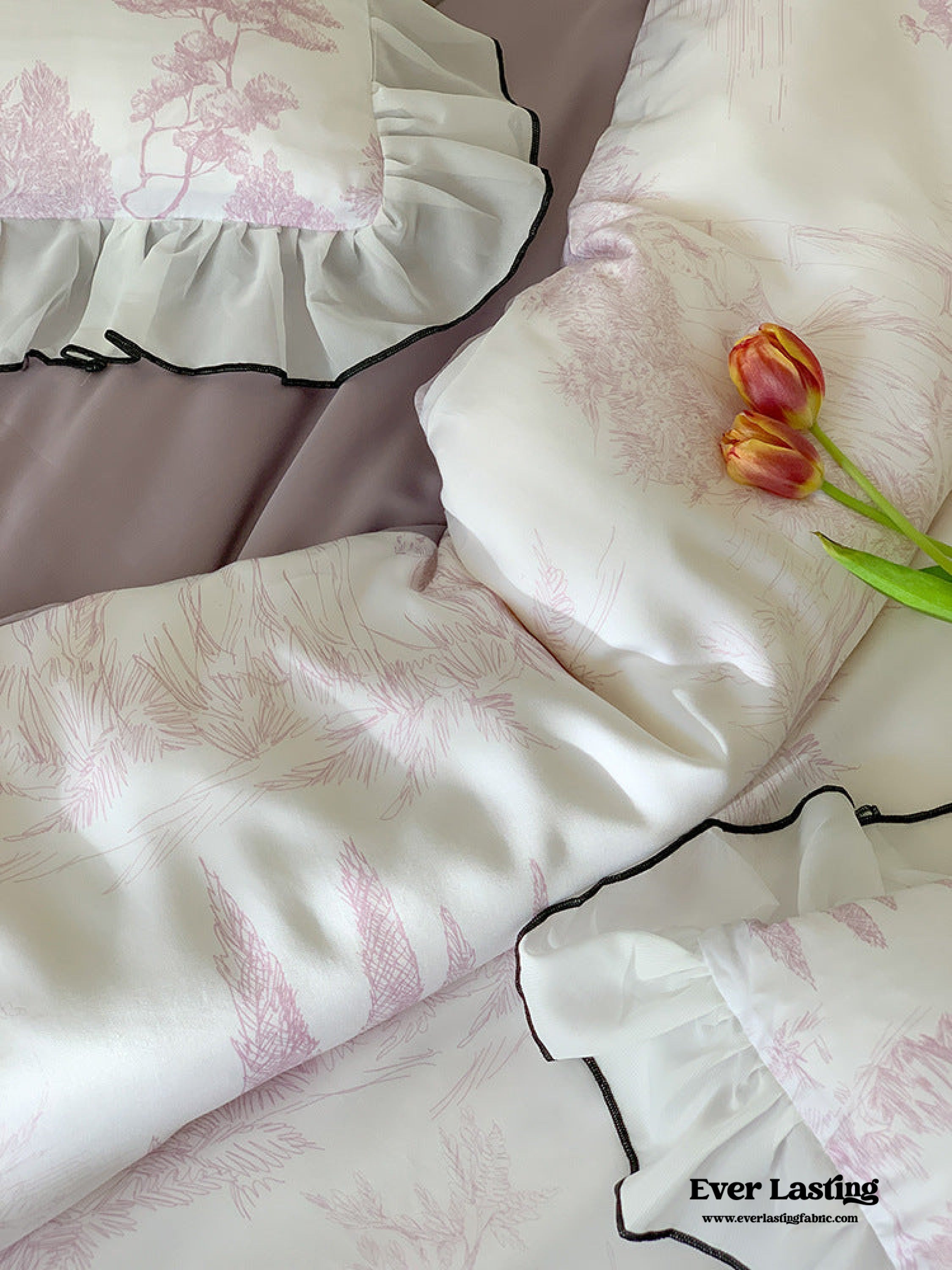 Victorian Inspired Soft Lace Ruffle Bedding Set - Green