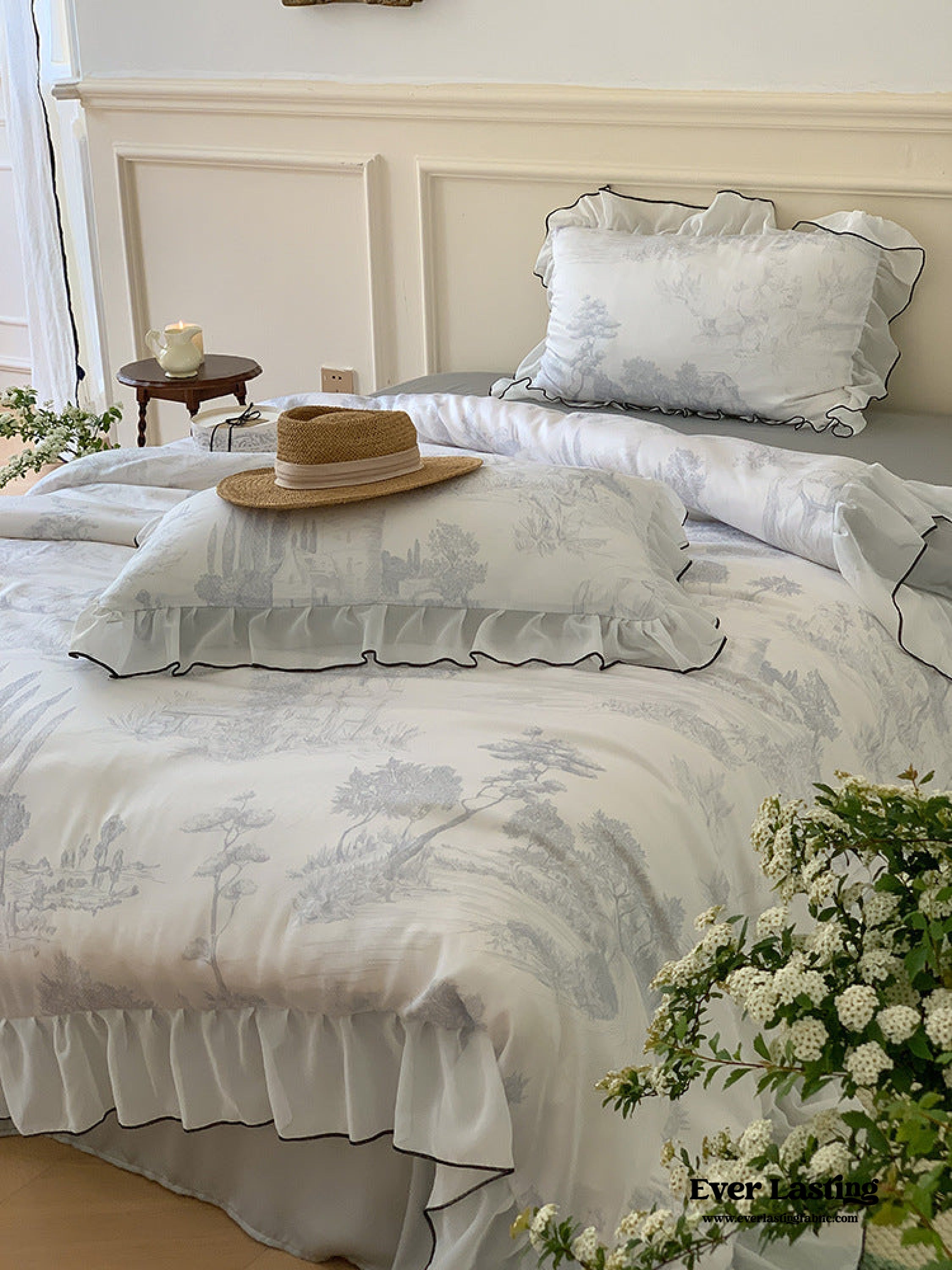 Victorian Inspired Soft Lace Ruffle Bedding Set - Purple