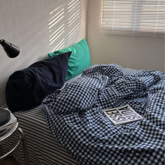 Vintage Deep Blue Gingham Bedding Set