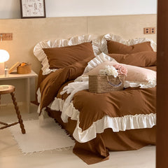 Vintage Earth Tone Large Ruffle Bedding Set - Brown