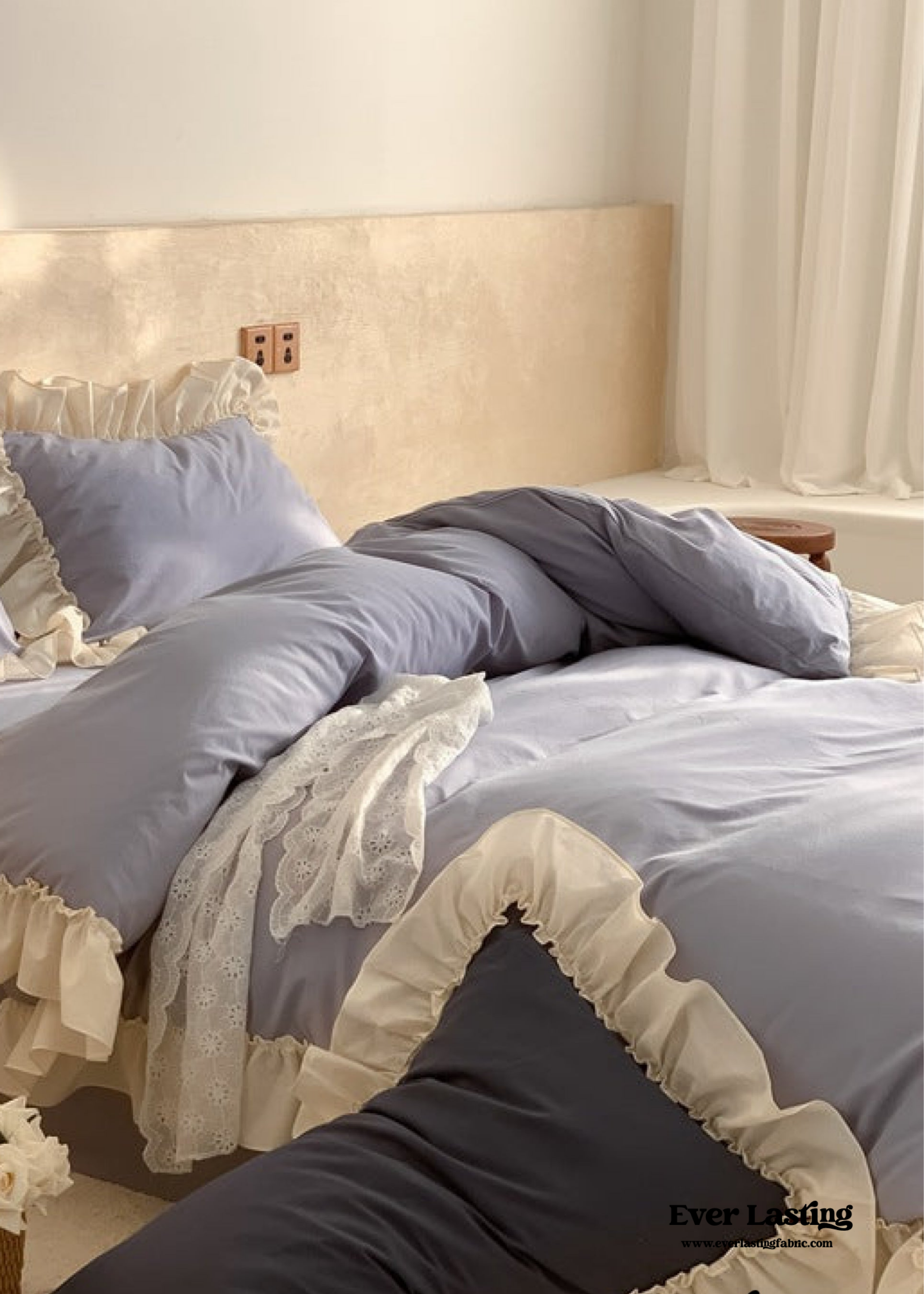 Vintage Earth Tone Large Ruffle Bedding Set - Light Blue
