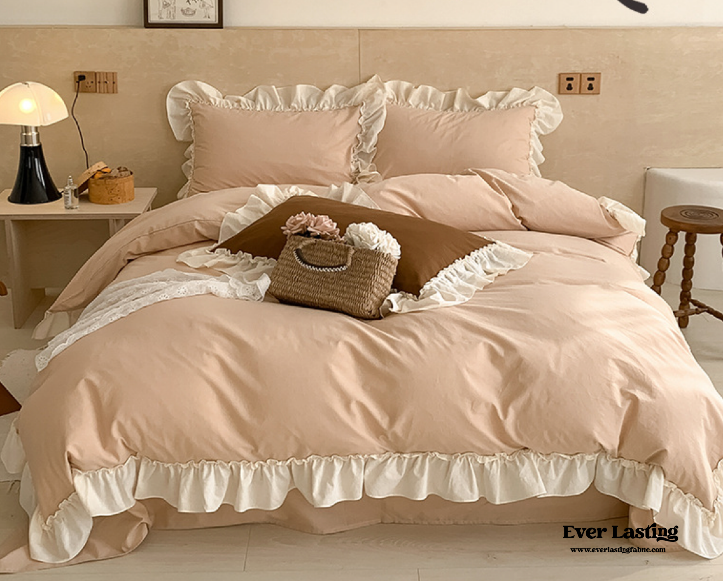 Vintage Earth Tone Large Ruffle Bedding Set - Light Blue