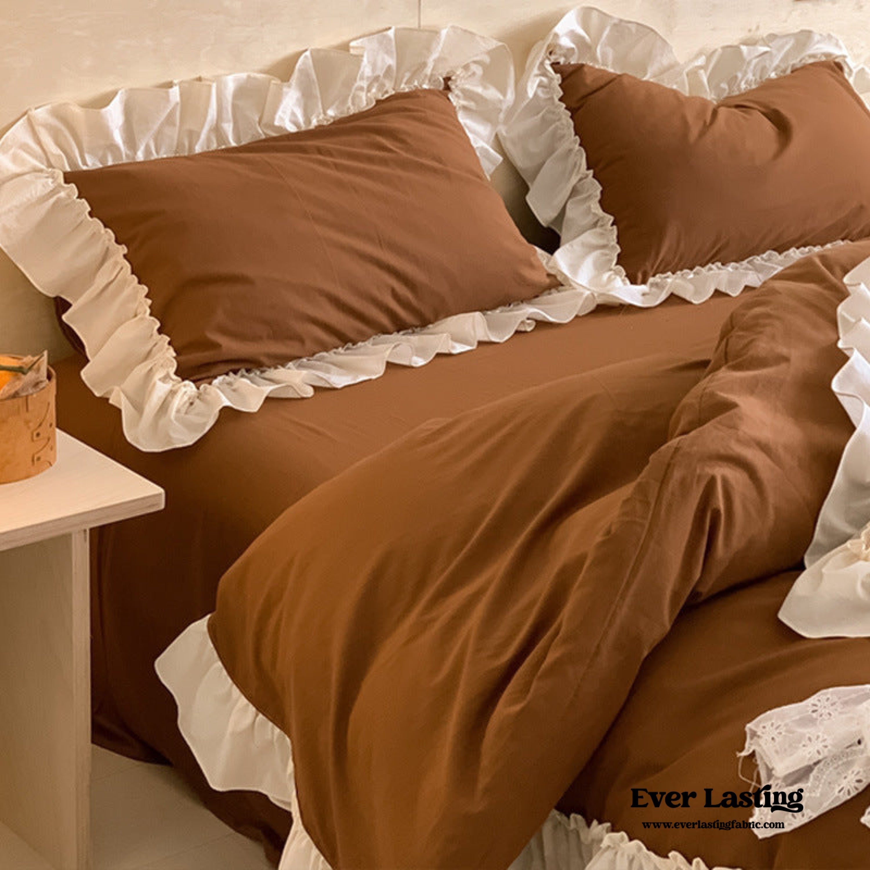 Vintage Earth Tone Large Ruffle Bedding Set - Light Blue
