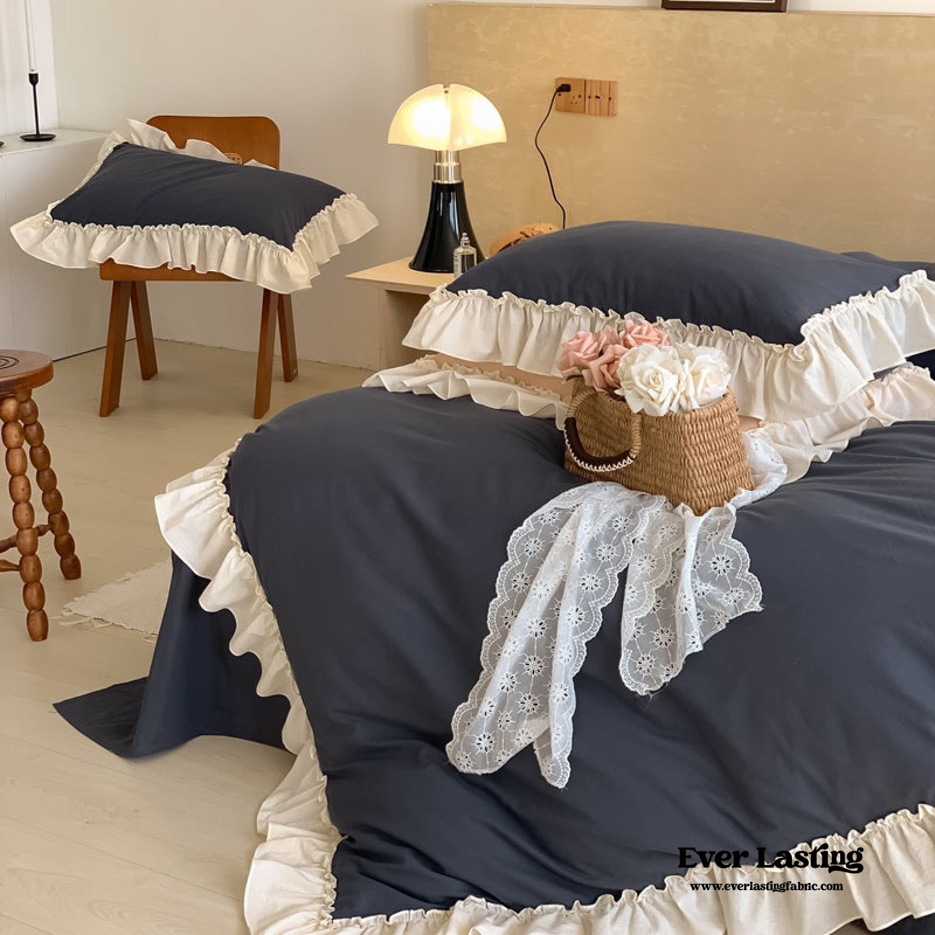 Vintage Earth Tone Large Ruffle Bedding Set - Light Blue