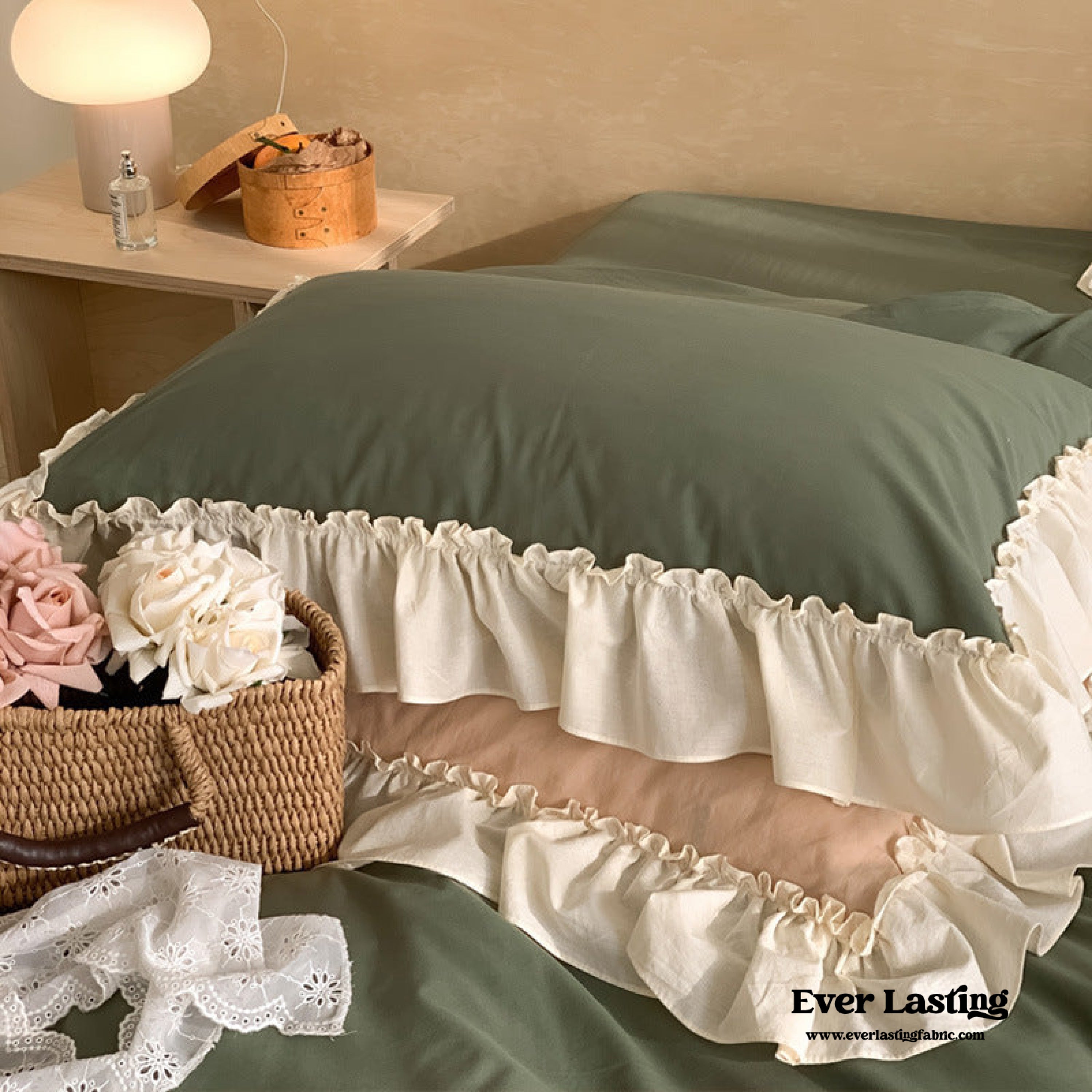 Vintage Earth Tone Large Ruffle Bedding Set - Light Blue