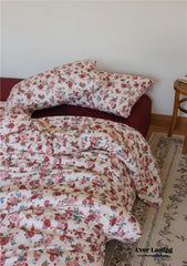 Vintage Floral Jersey Knit Bedding Set - Maroon Red
