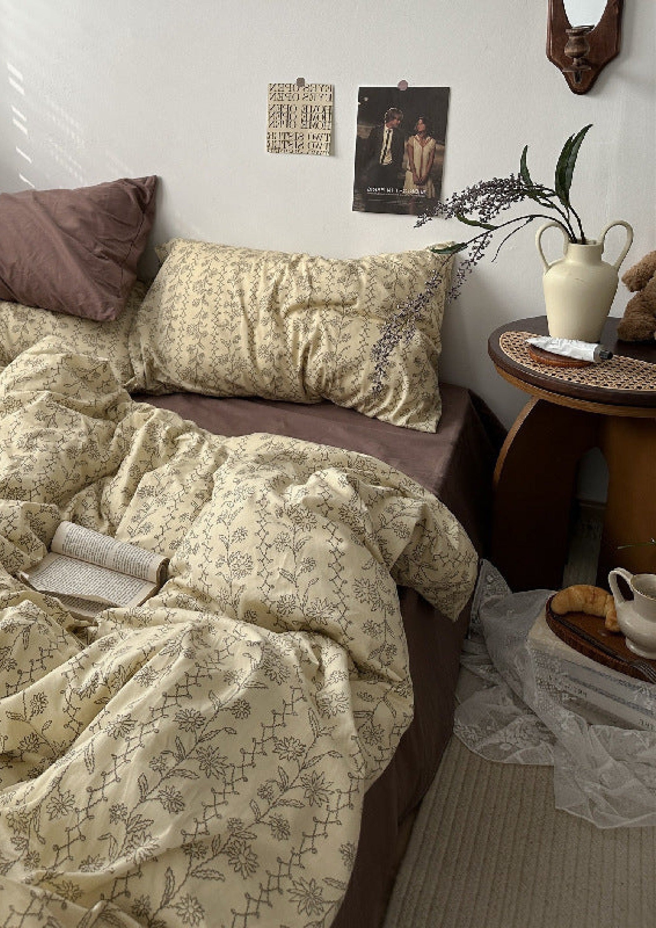 Vintage Inspired Dark Floral Bedding Set - Brown Yellow