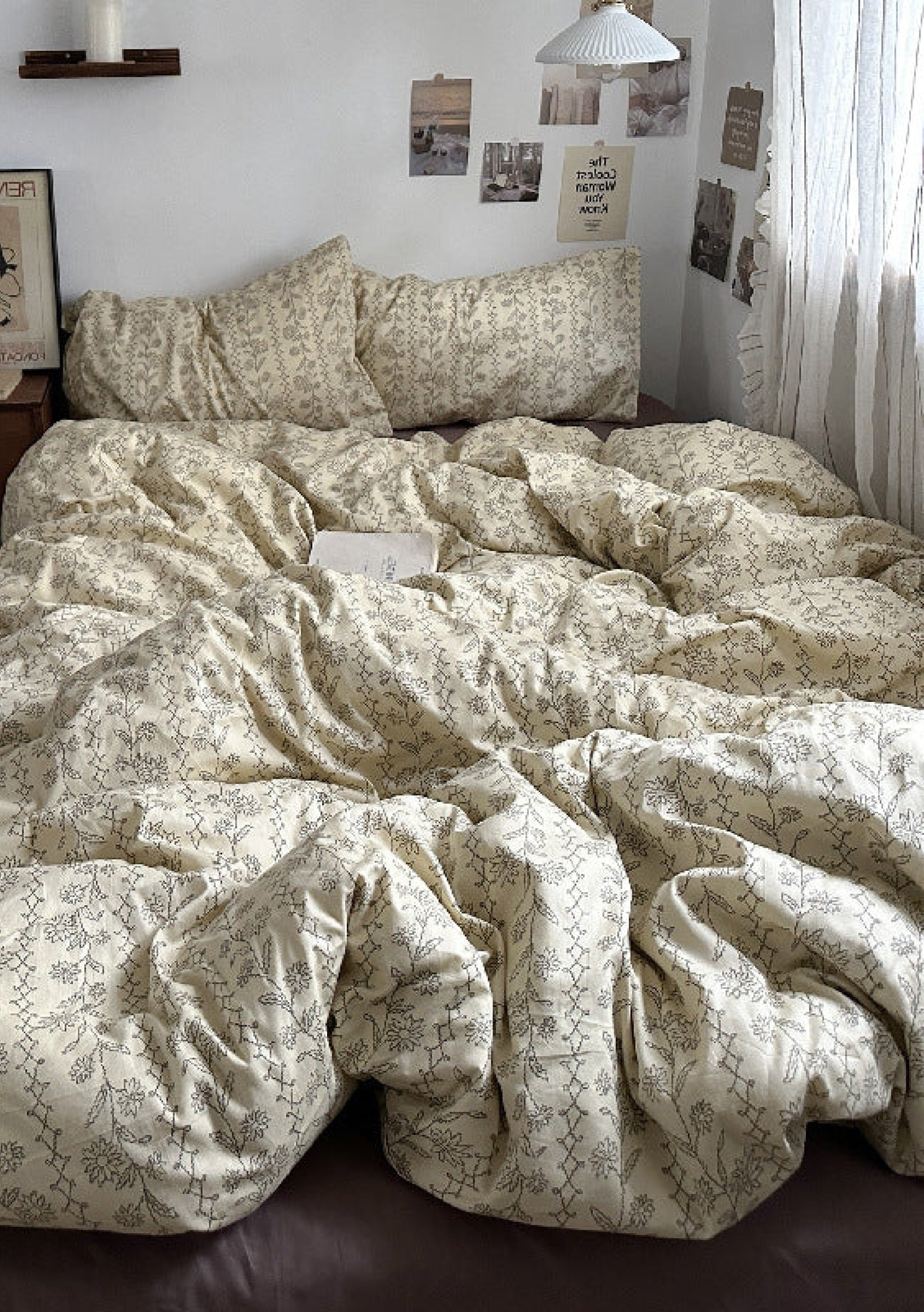 Vintage Inspired Dark Floral Bedding Set - Brown Yellow