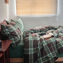 Vintage Plaid Bedding Set - Green & Brown