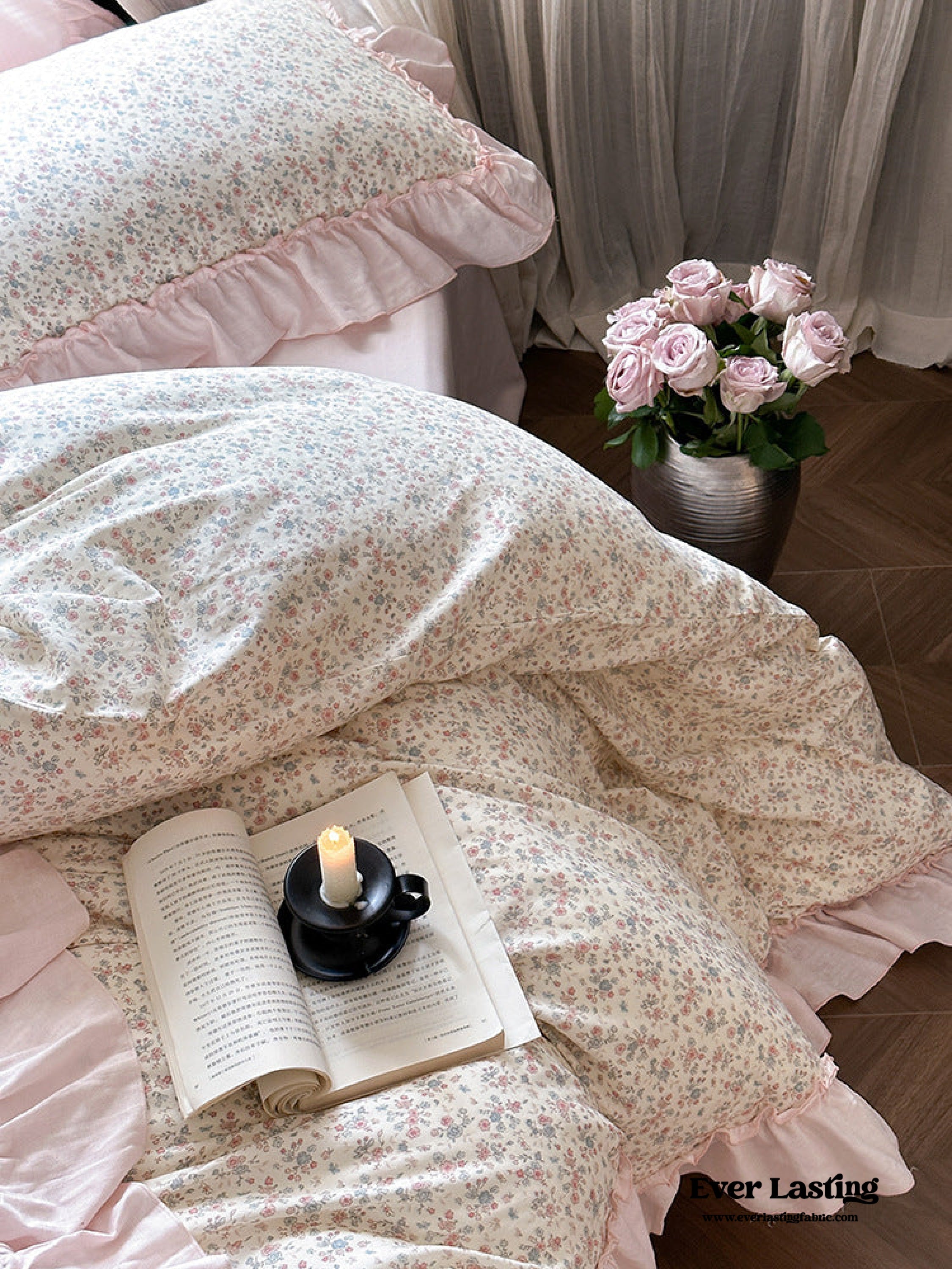 Vivienne Floral Double Gauze Bedding Set - Blush Pink