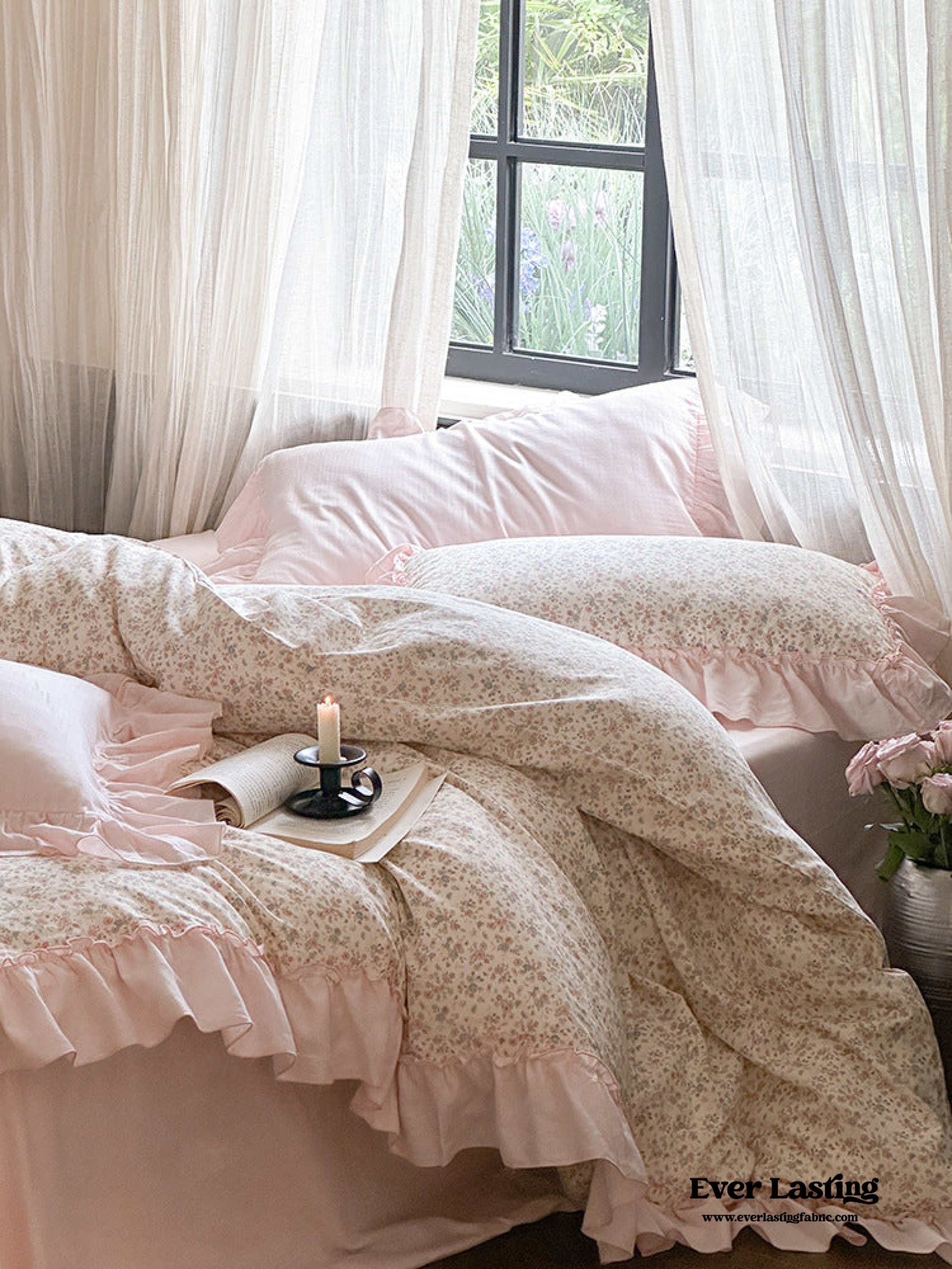 Vivienne Floral Double Gauze Bedding Set - Blush Pink