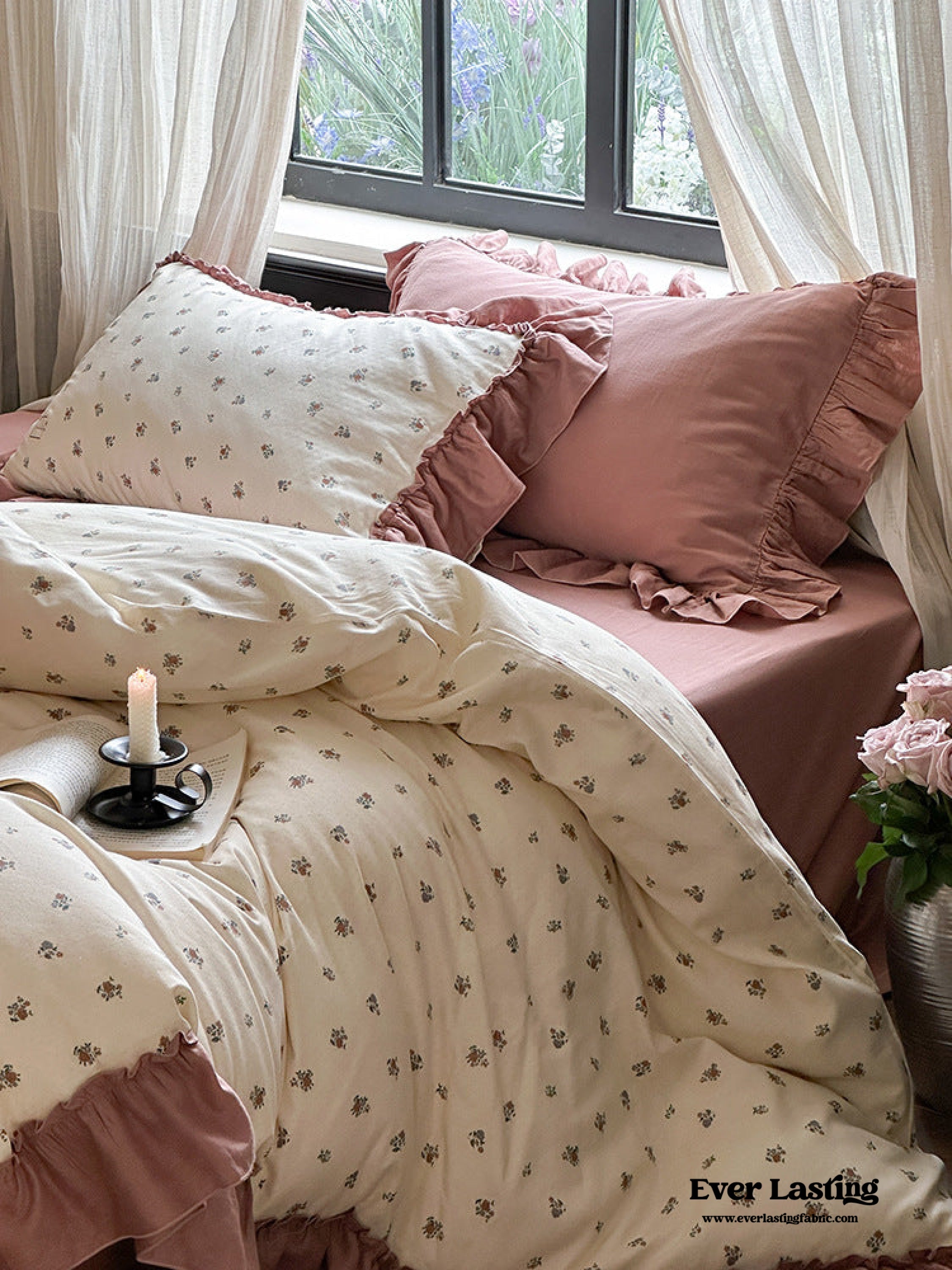 Vivienne Floral Double Gauze Bedding Set - Blush Pink
