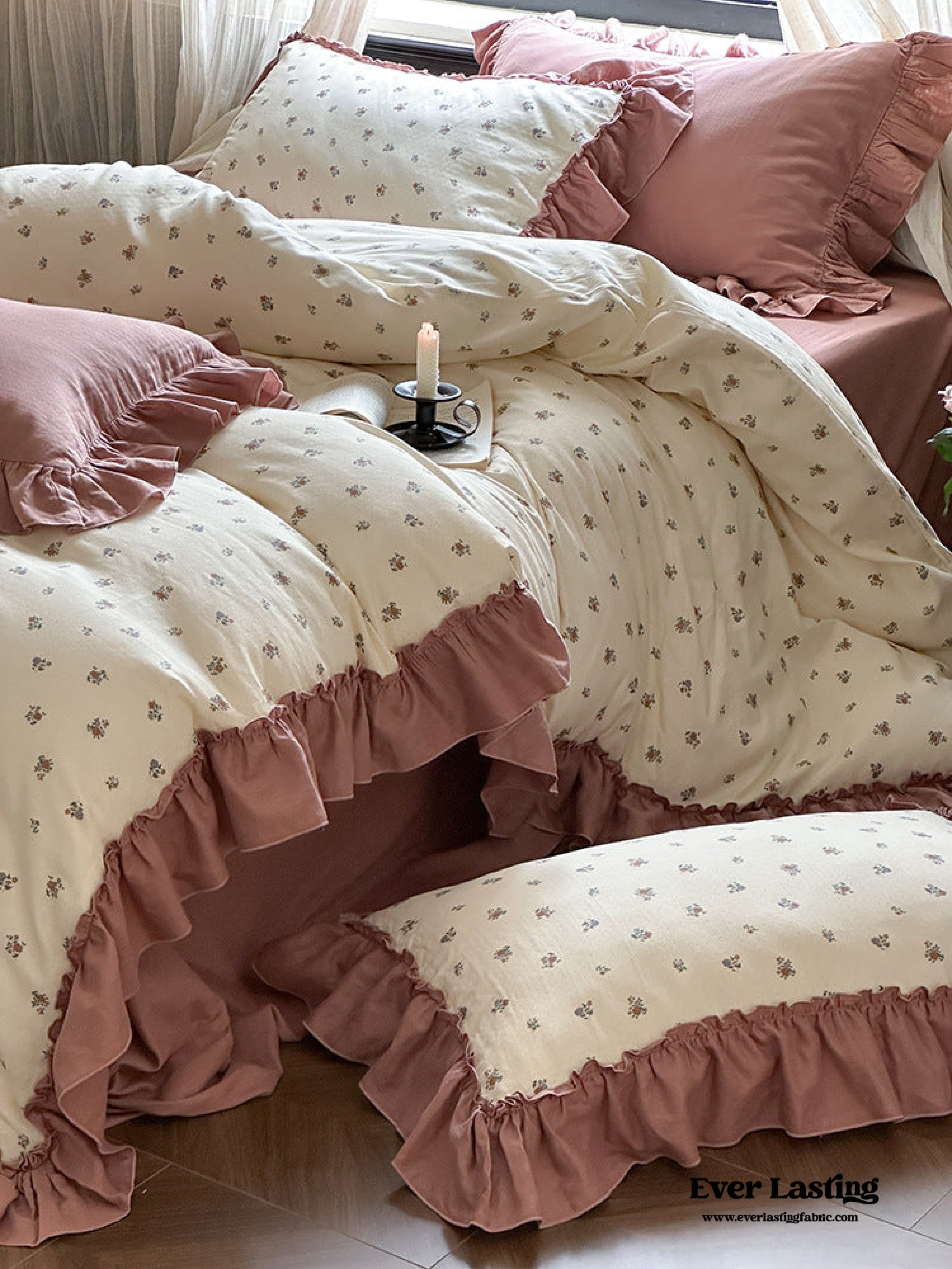 Vivienne Floral Double Gauze Bedding Set - Light Pink