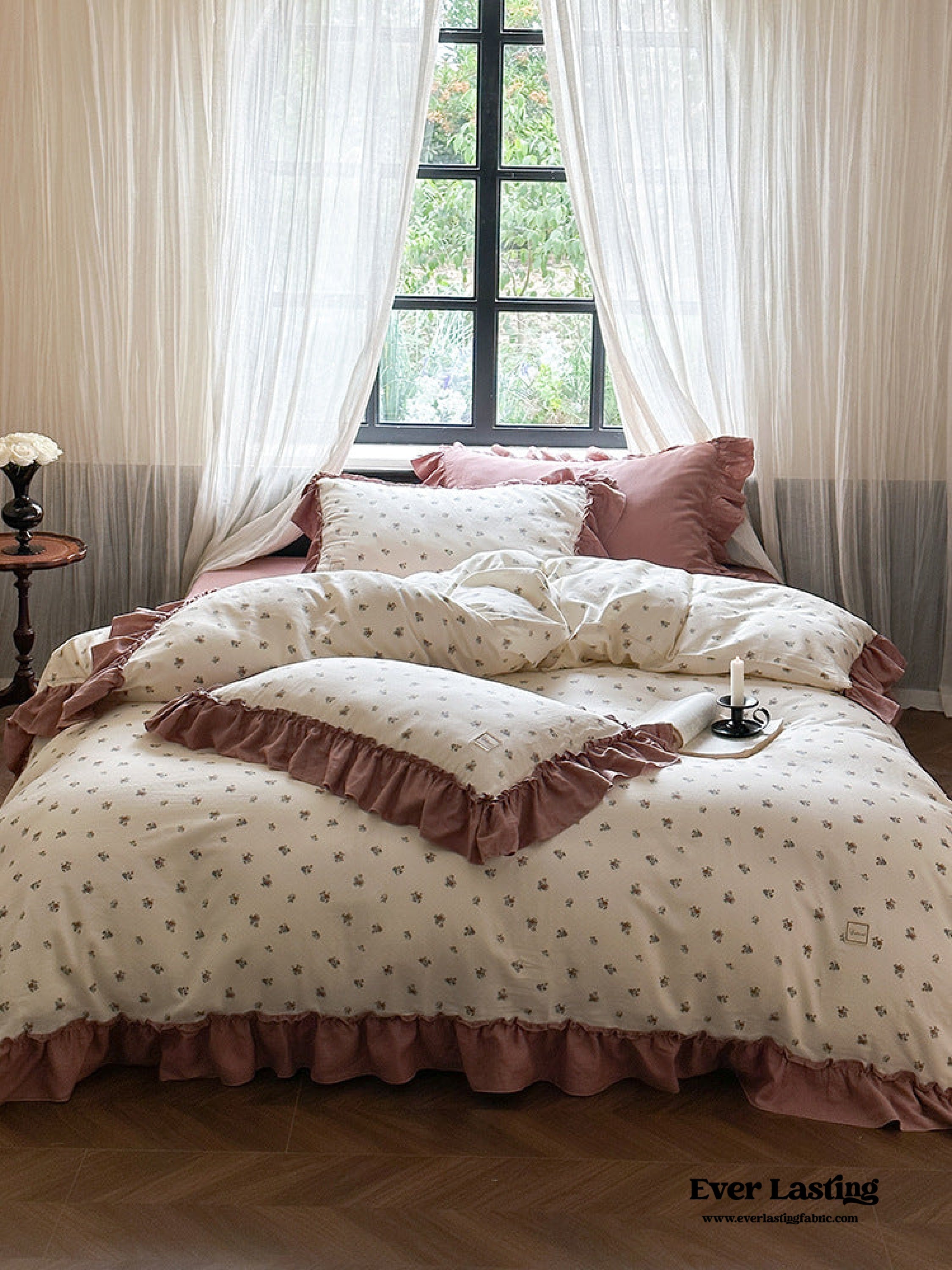 Vivienne Floral Double Gauze Bedding Set - Light Pink