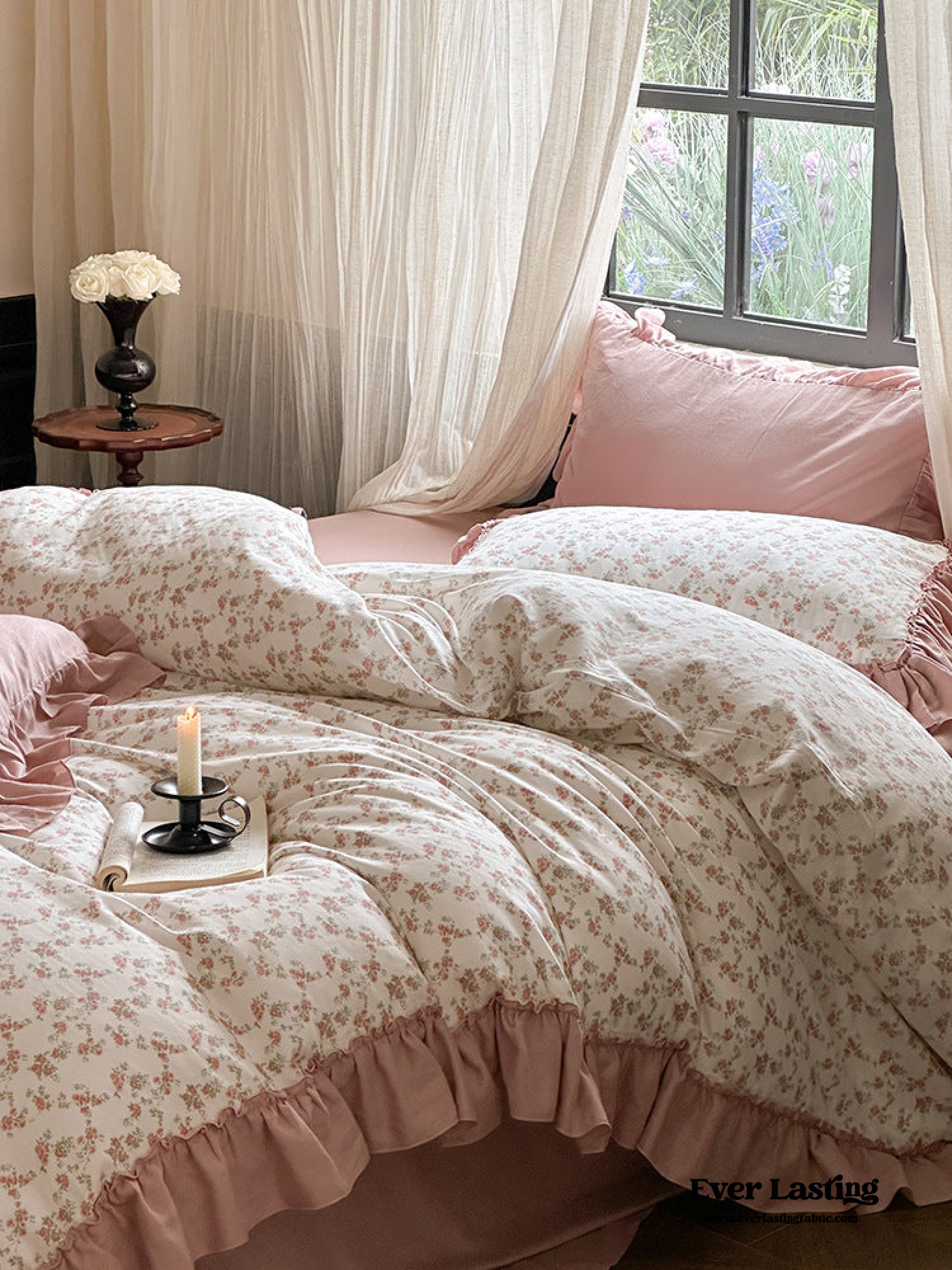 Vivienne Floral Double Gauze Bedding Set - Light Pink