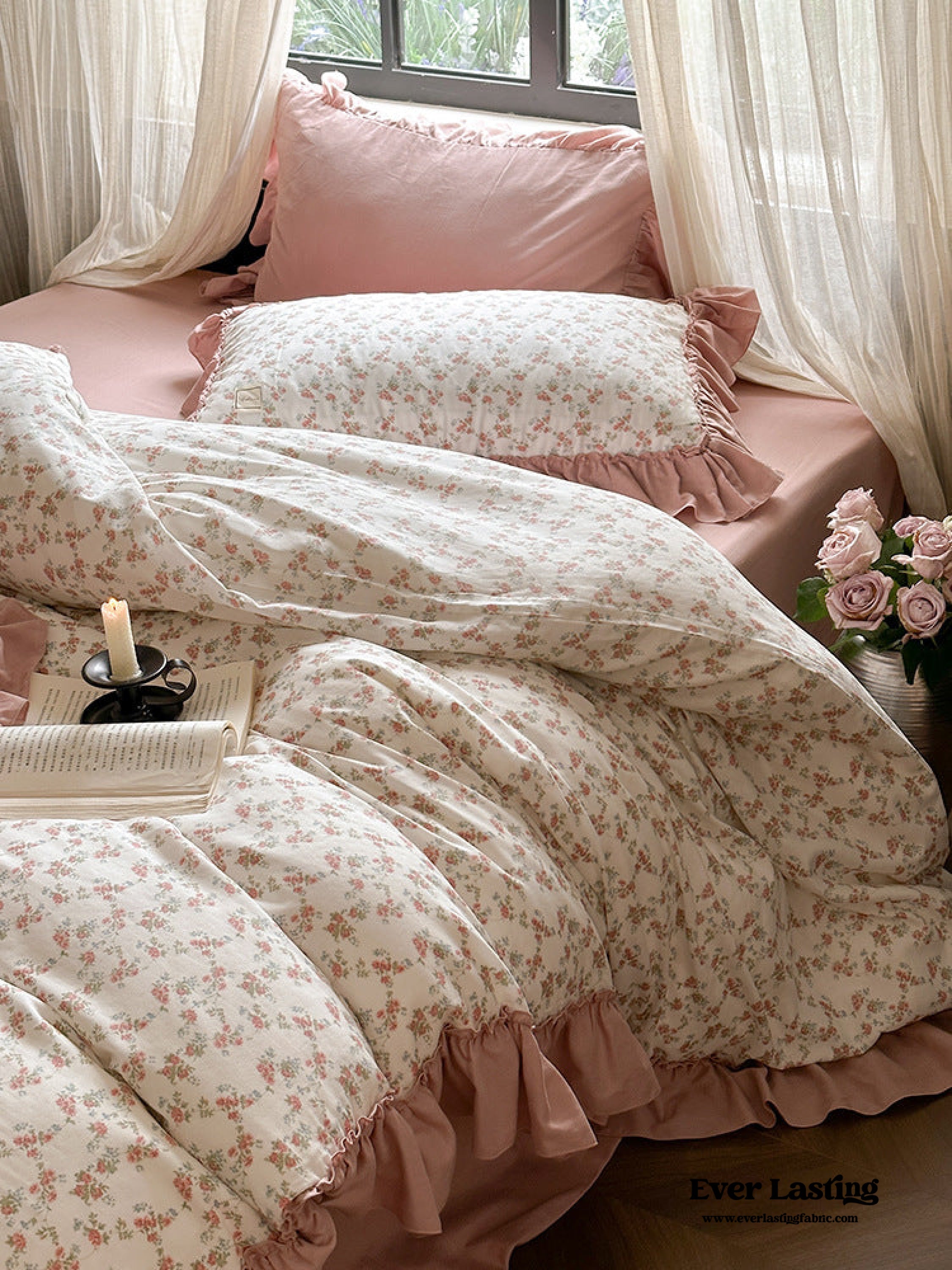Vivienne Floral Double Gauze Bedding Set - Light Pink