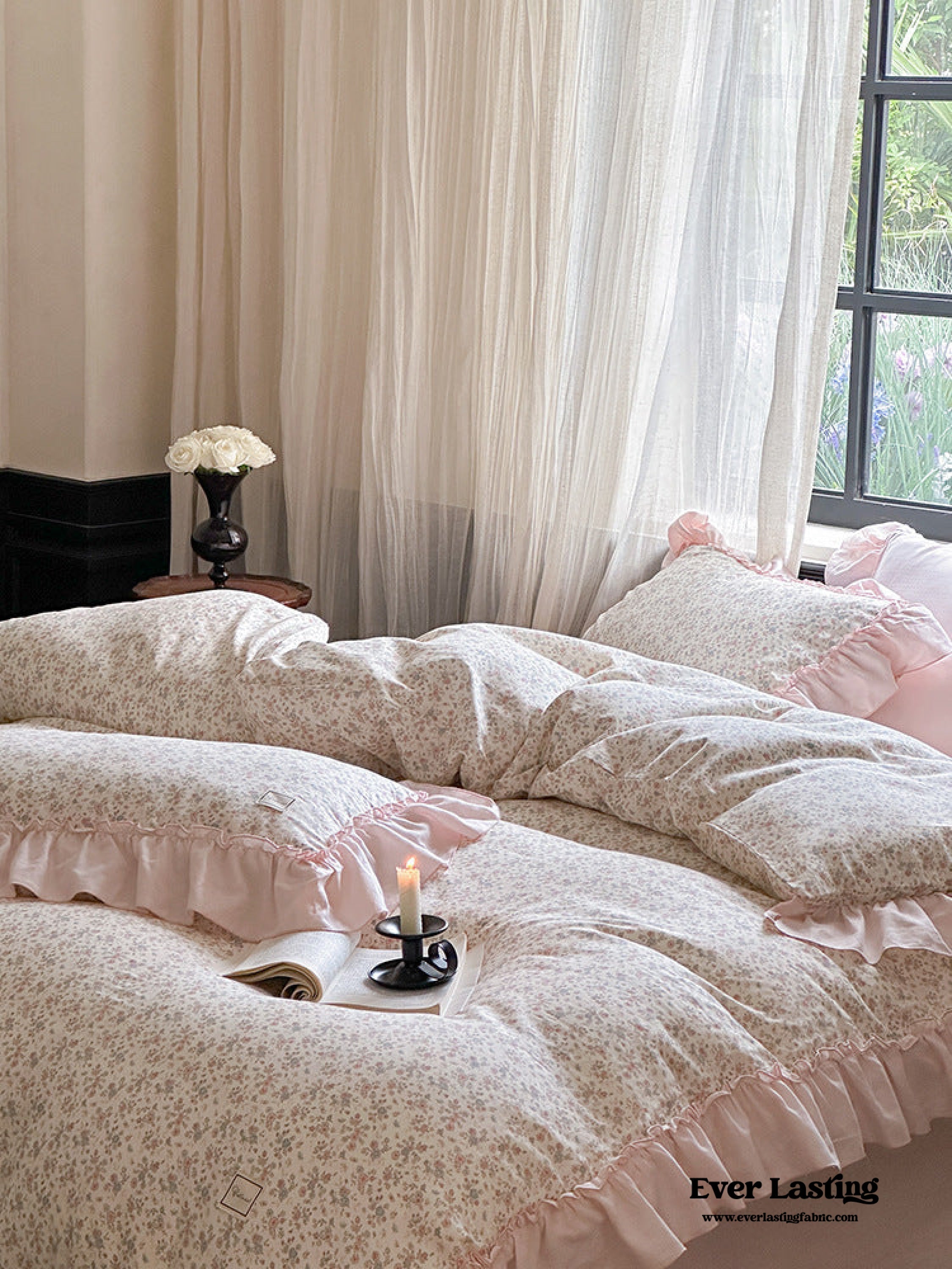 Vivienne Floral Double Gauze Bedding Set - Light Pink