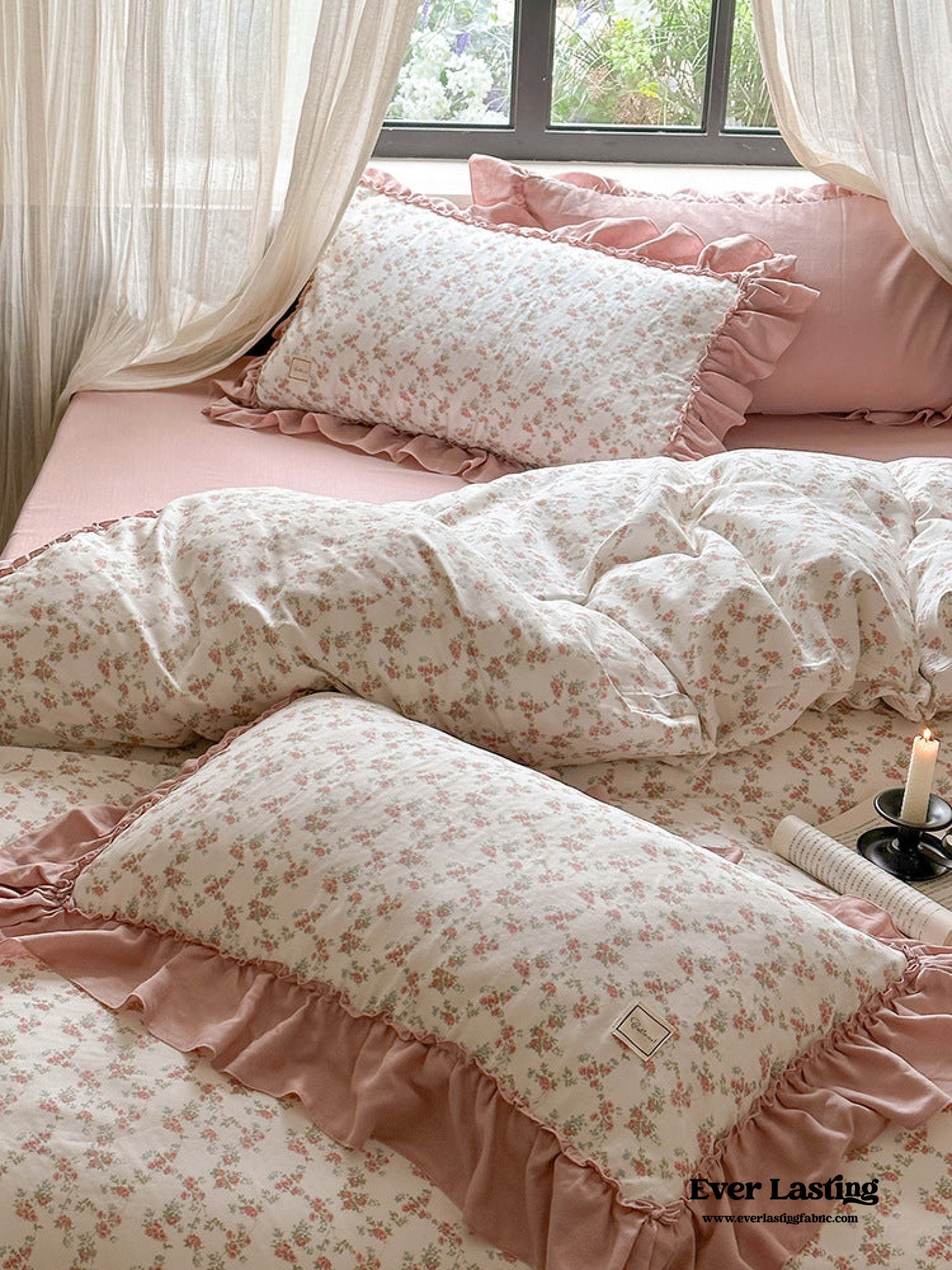 Vivienne Floral Double Gauze Bedding Set - Light Pink