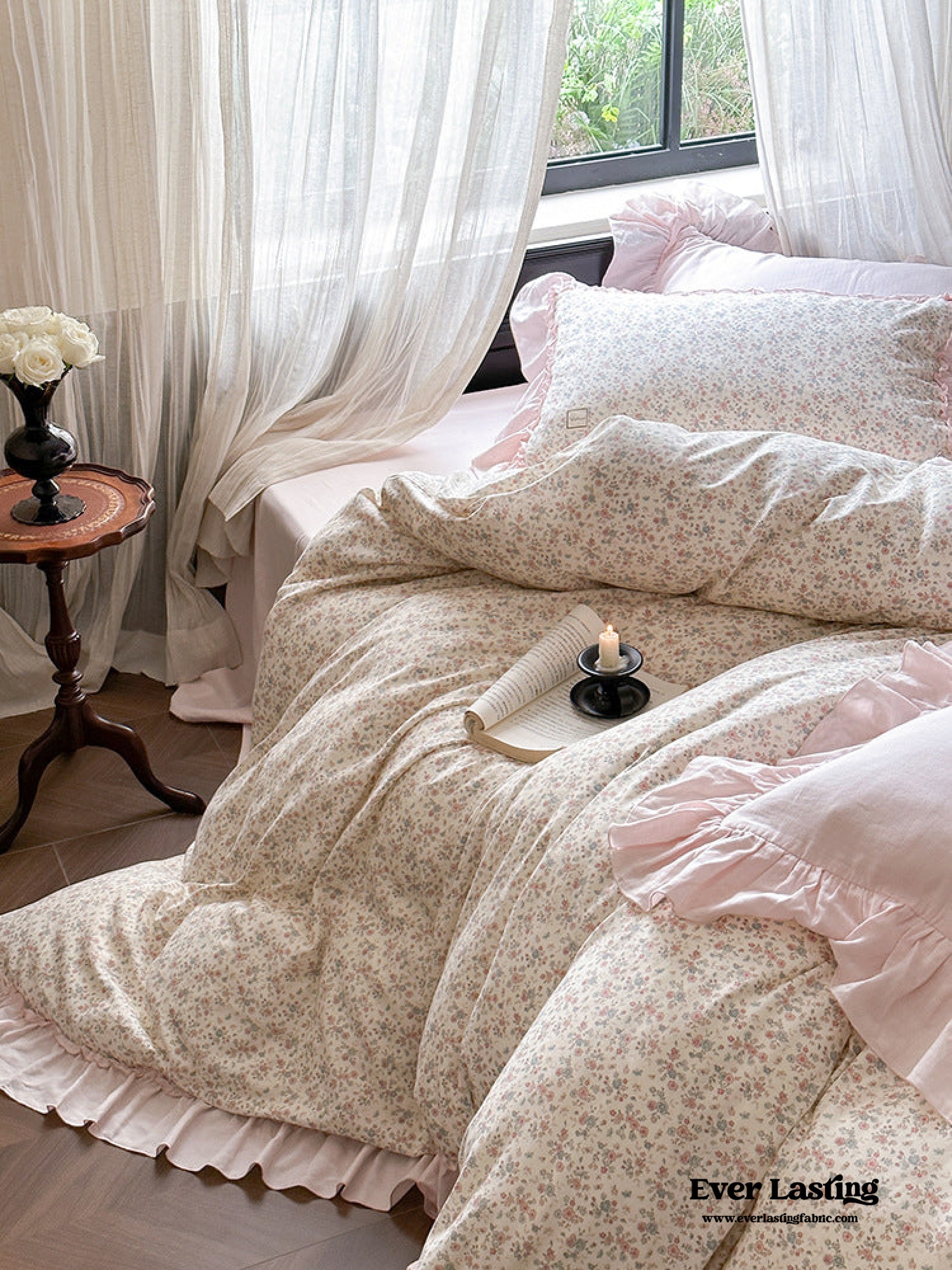 Vivienne Floral Double Gauze Bedding Set - Light Pink