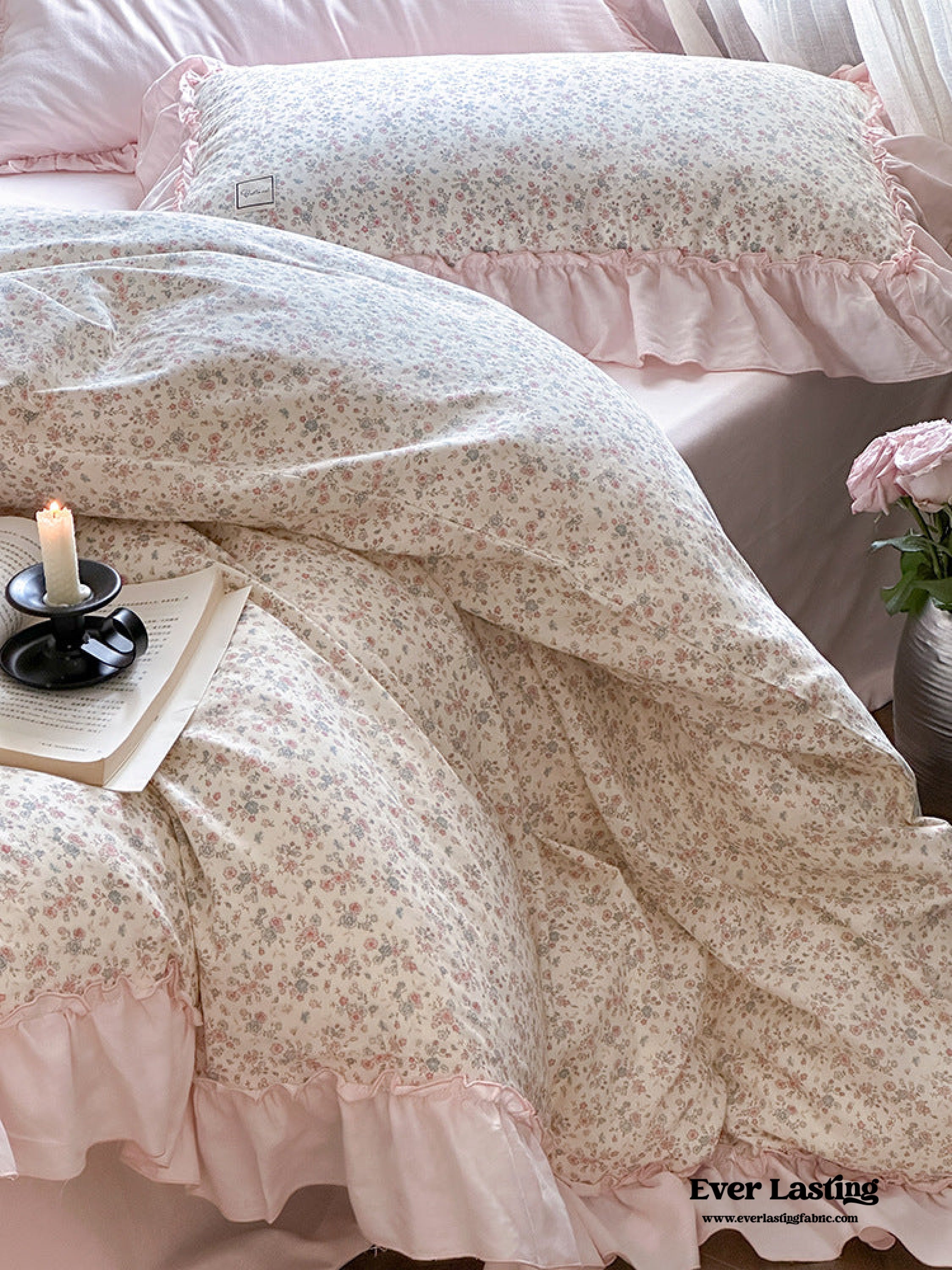 Vivienne Floral Double Gauze Bedding Set - Light Pink