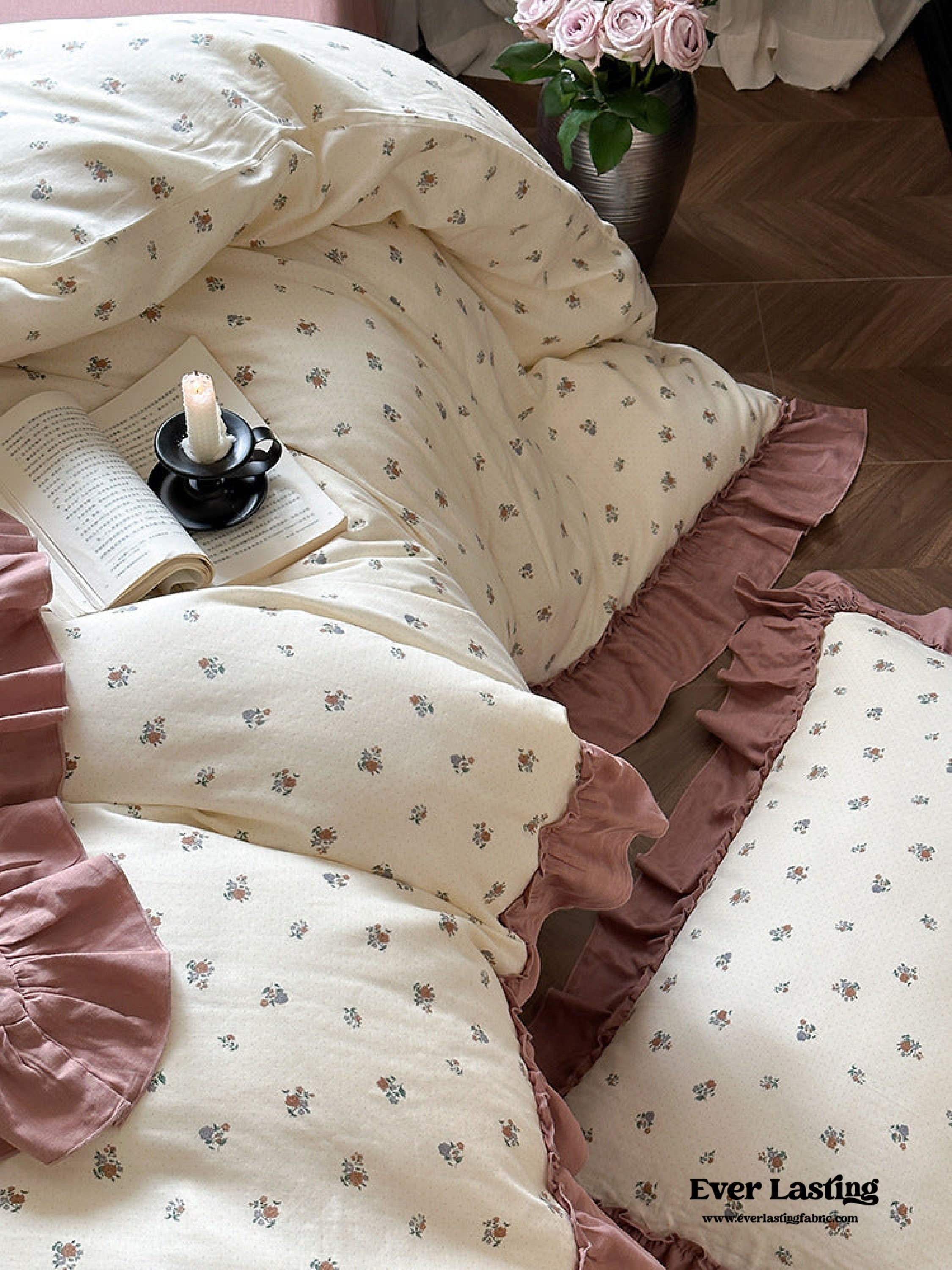 Vivienne Floral Double Gauze Bedding Set - Light Pink