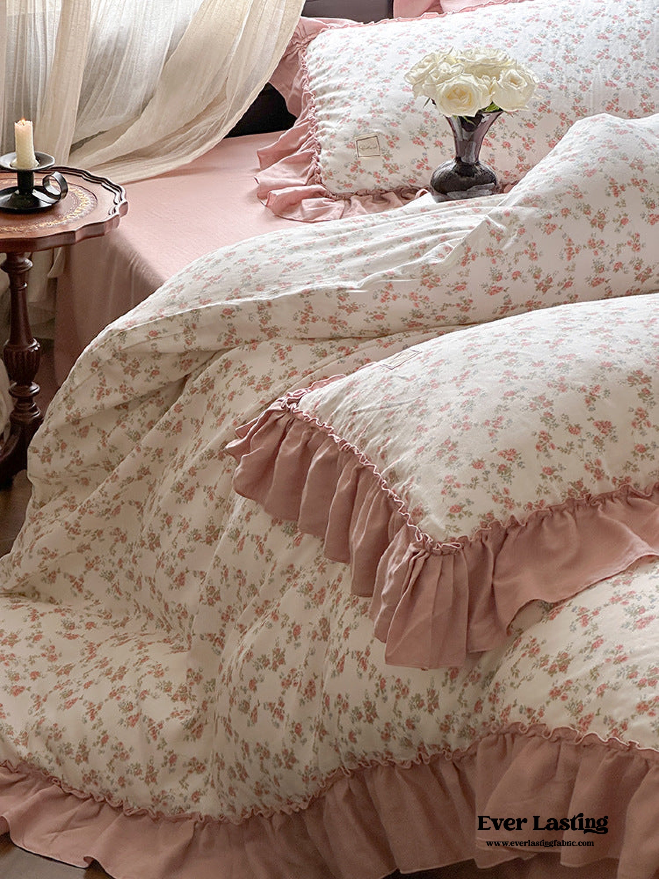 Vivienne Floral Double Gauze Bedding Set - Light Pink