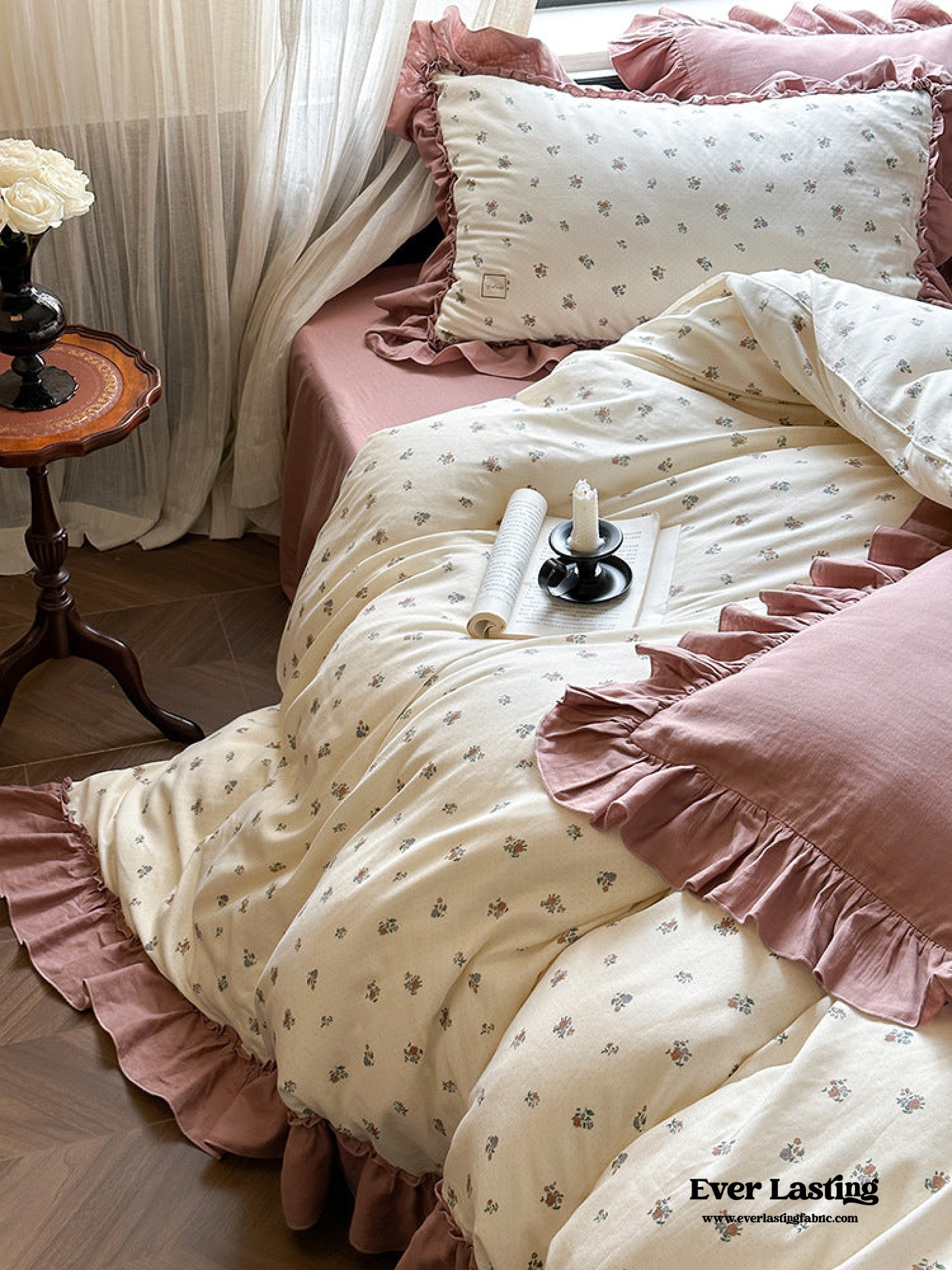 Vivienne Floral Double Gauze Bedding Set - Light Pink