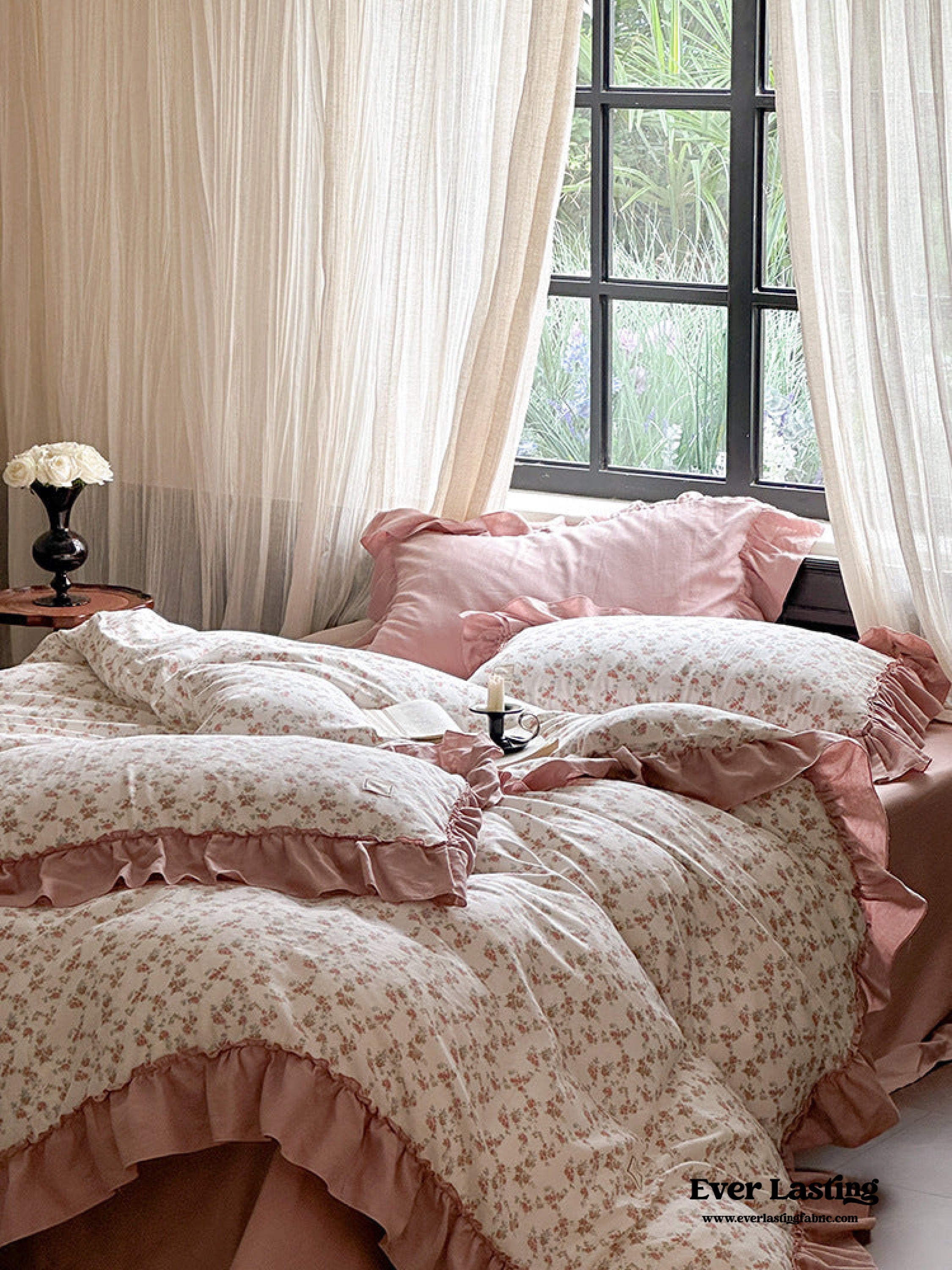 Vivienne Floral Double Gauze Bedding Set - Light Pink