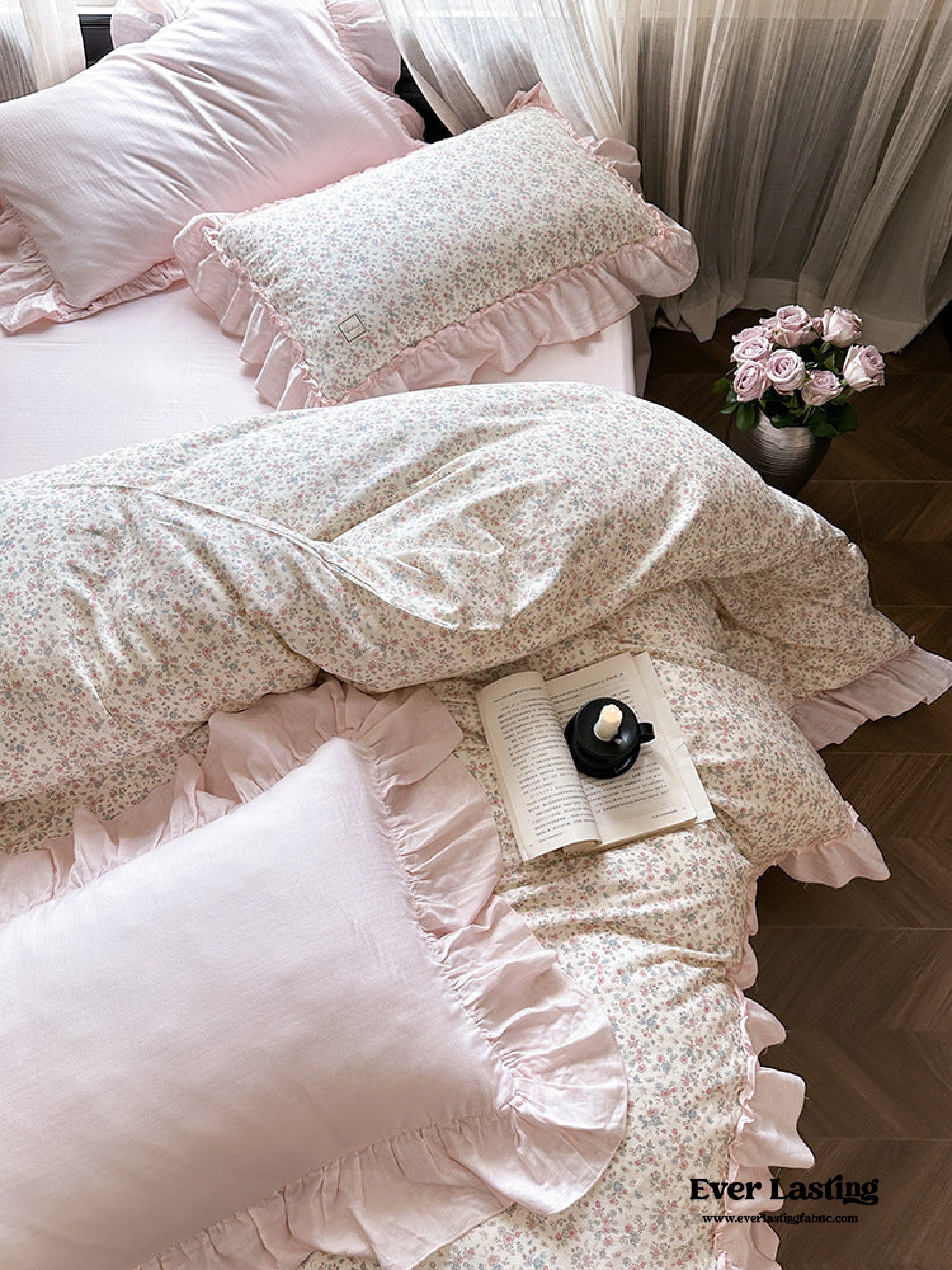 Vivienne Floral Double Gauze Bedding Set - Light Pink
