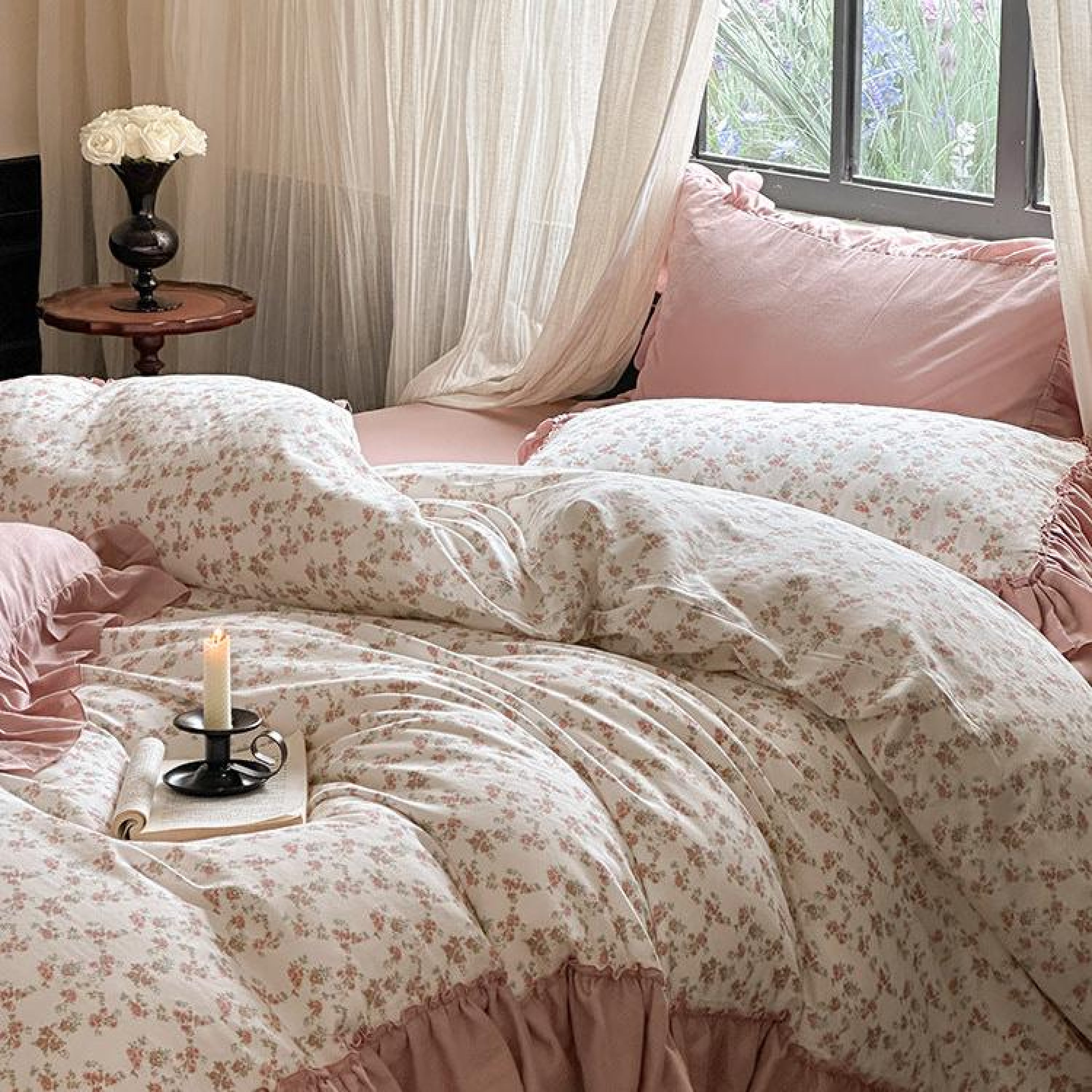 Vivienne Floral Double Gauze Bedding Set - Light Pink