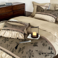 Water Color Inspired Ruffle Bedding Set - Brown Green