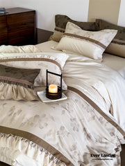 Water Color Inspired Ruffle Bedding Set - White Beige