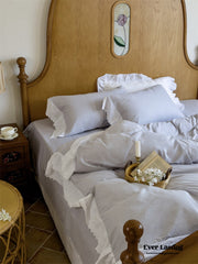 White Ruffle Lace Bedding Set - Gray